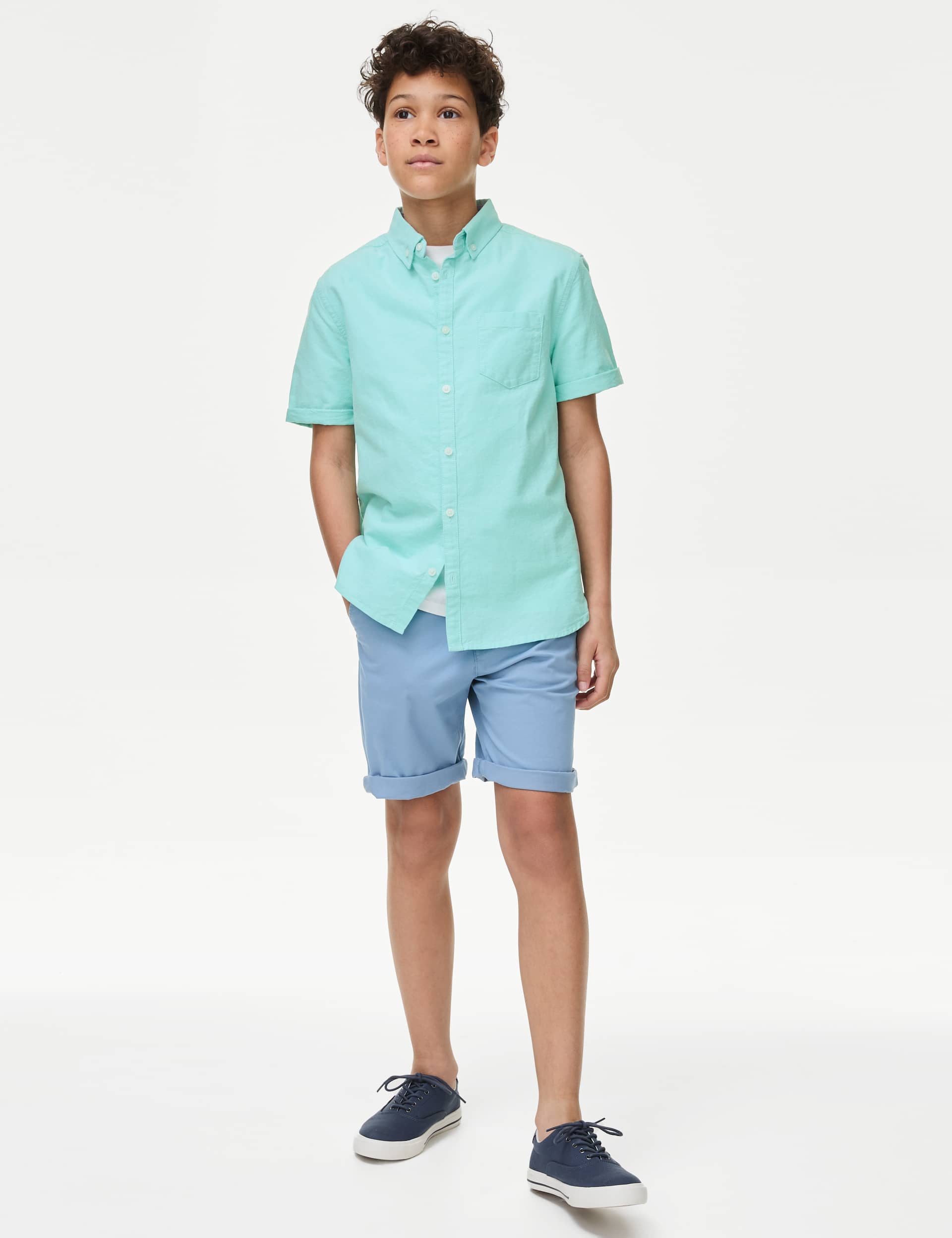 M&S Boys Pure Cotton Plain Shirt (6-16 Yrs) - 10-11 - Mint, Mint