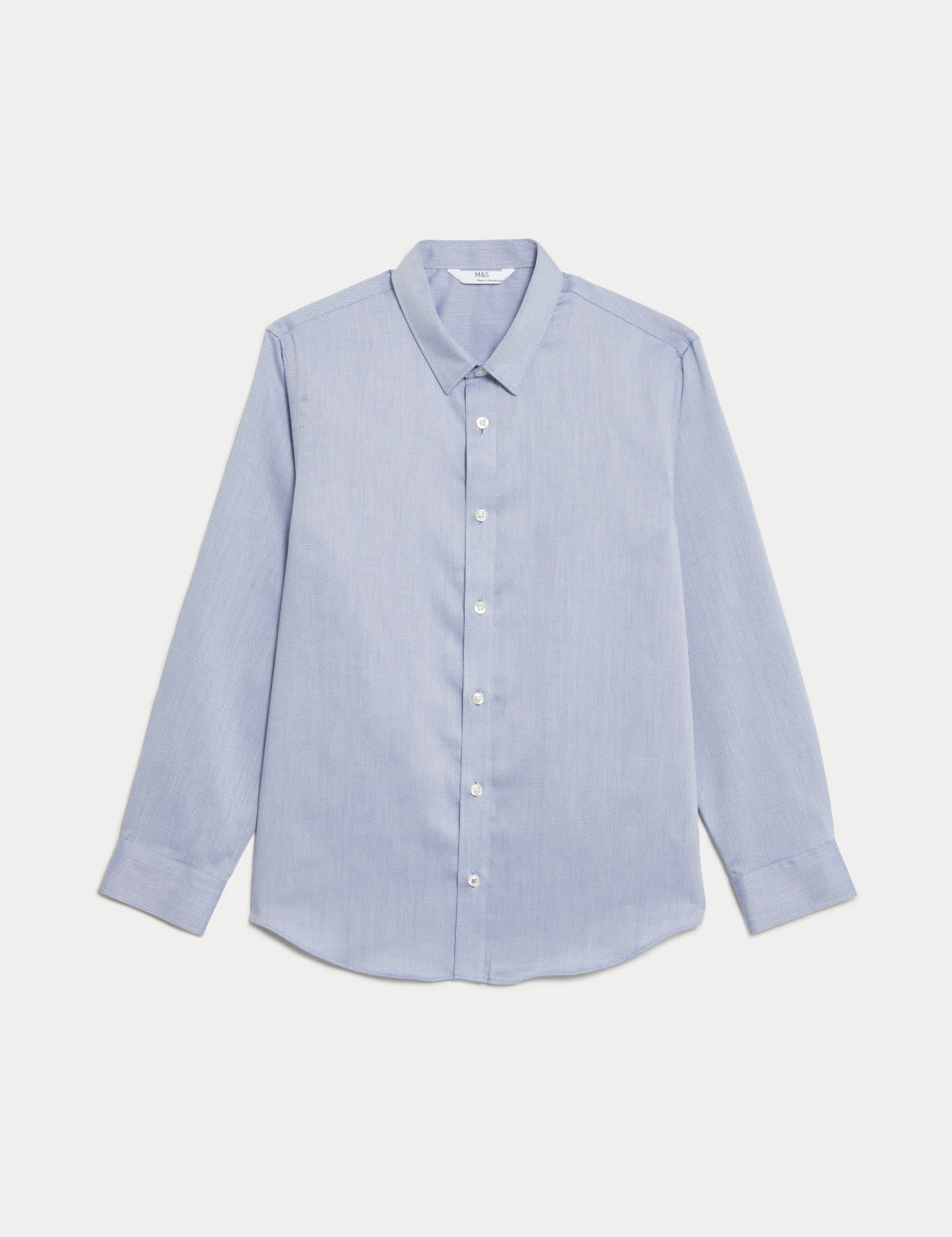 M&S Boys Pure Cotton Shirt (2-16 Yrs) - 7-8 Y - Blue, Blue