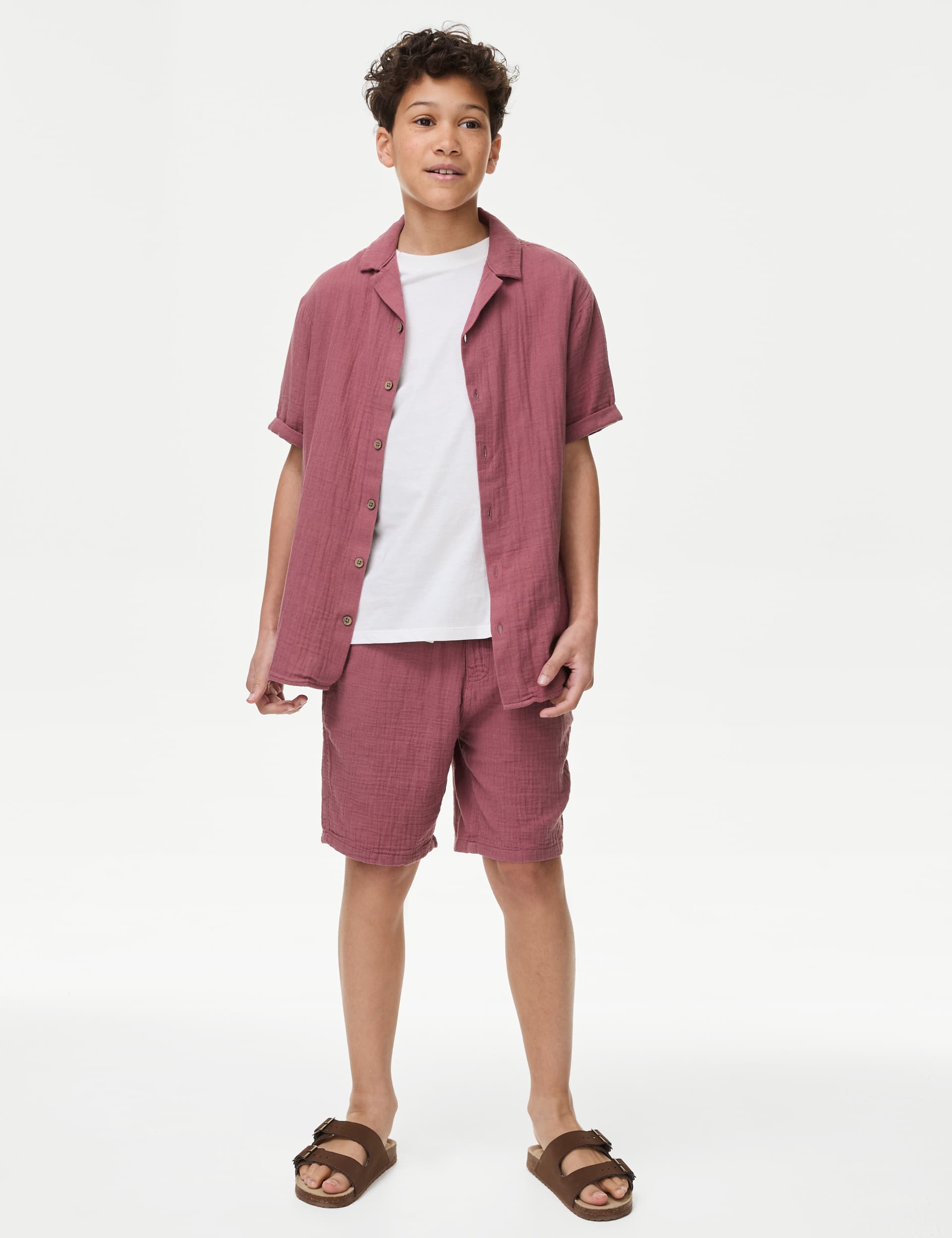 M&S Boys Pure Cotton Double Cloth Shorts (6-16 Yrs) - 9-10Y - Berry, Berry