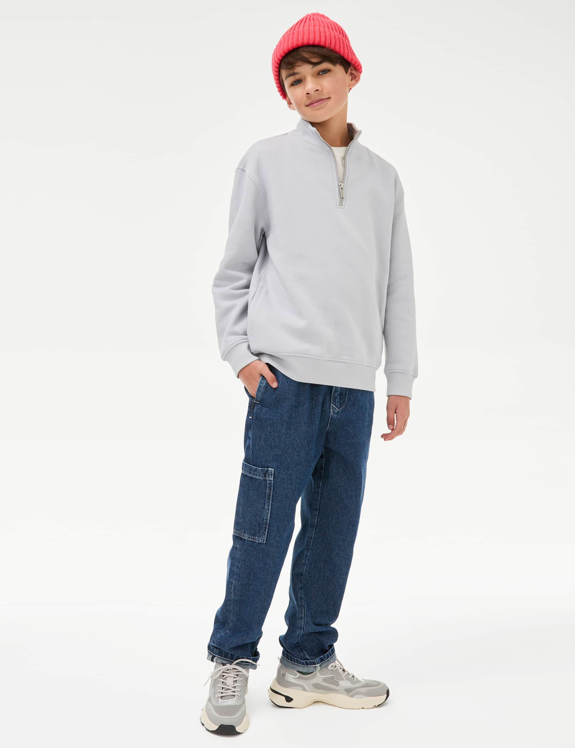 M&S Boys Relaxed Denim Cargo Jeans (6-16 Yrs) - 10-11, Denim