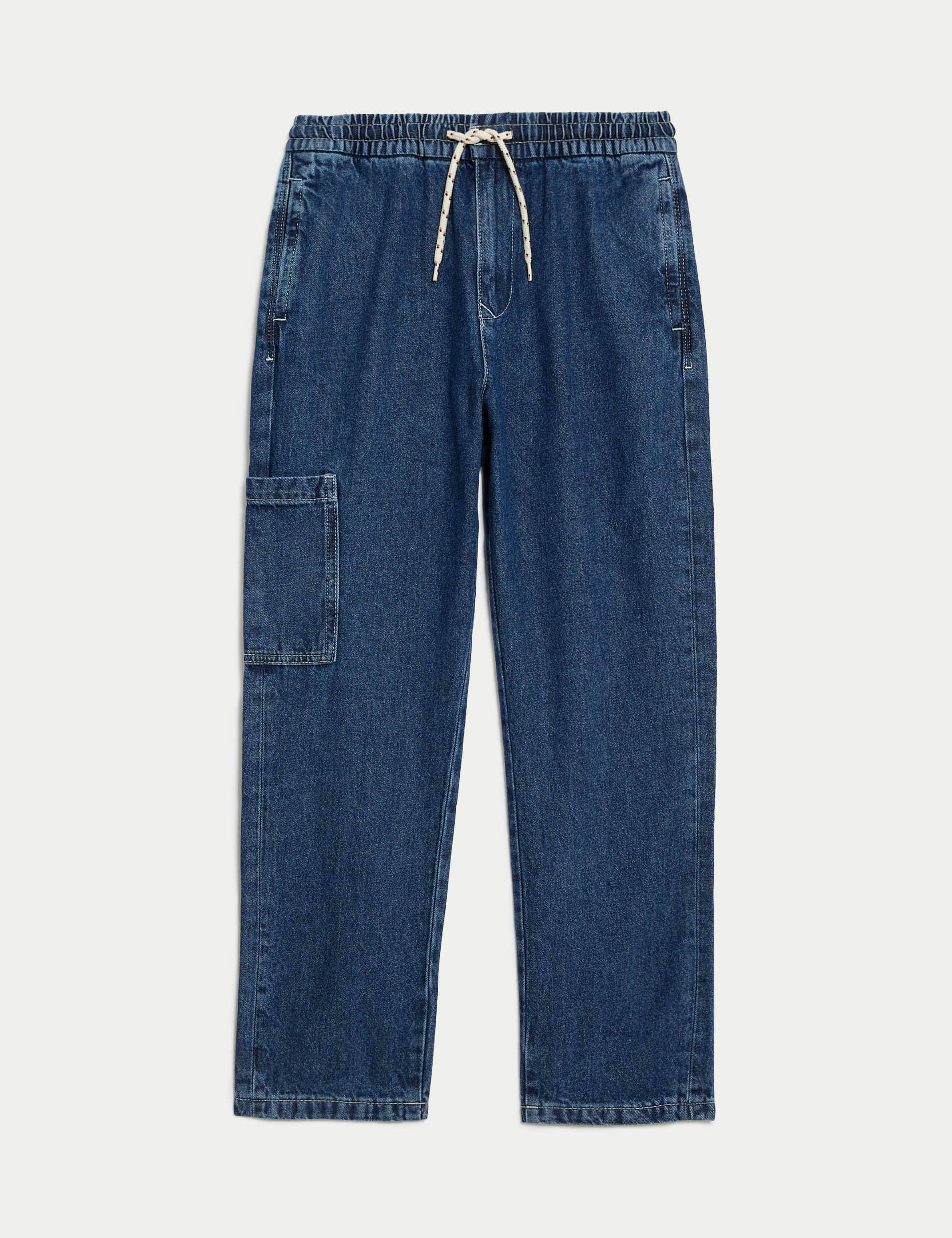 M&S Boys Relaxed Denim Cargo Jeans (6-16 Yrs) - 12-13, Denim