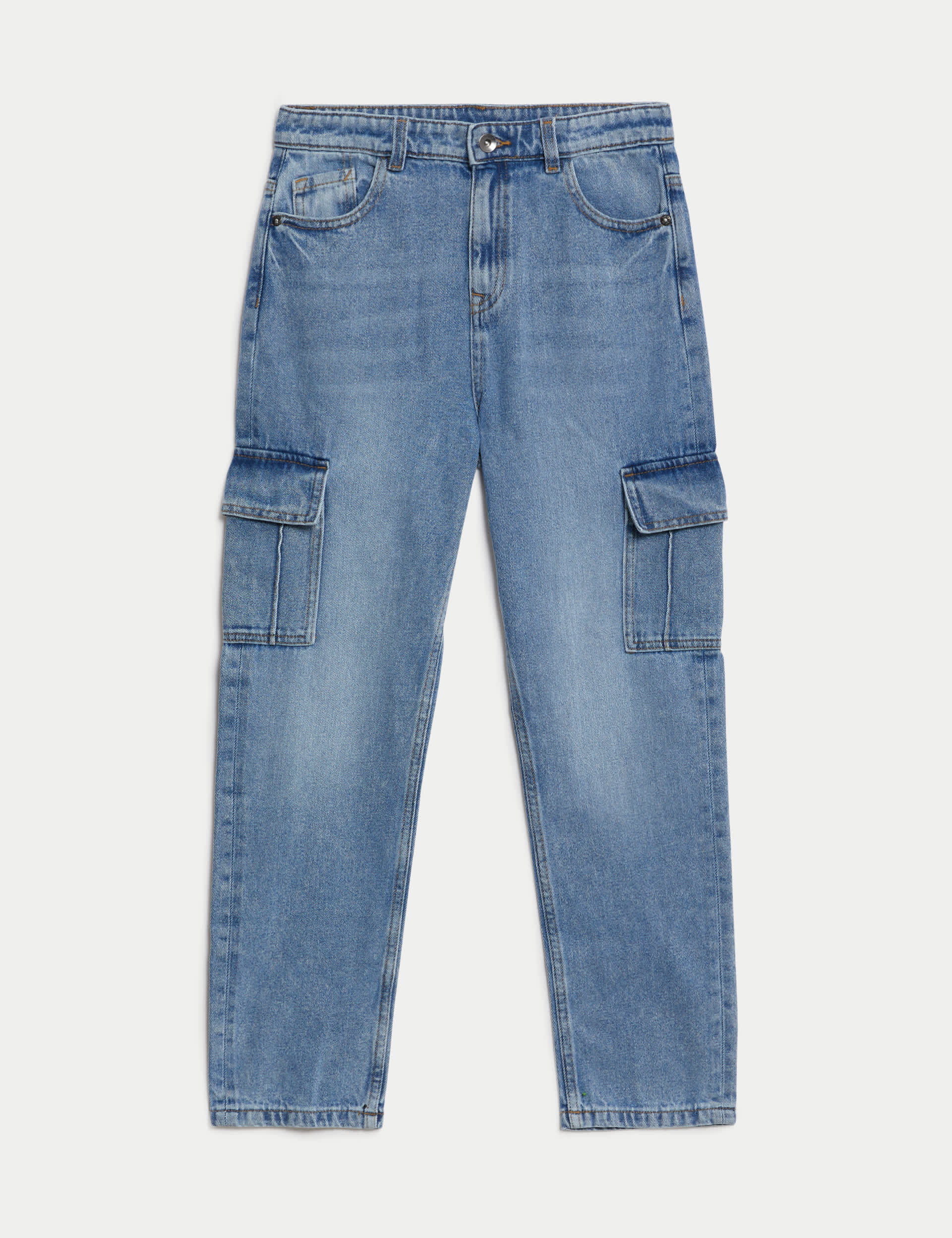 M&S Boys Relaxed Denim Cargo Jeans (6-16 Yrs) - 10-11 - Blue Denim, Blue Denim