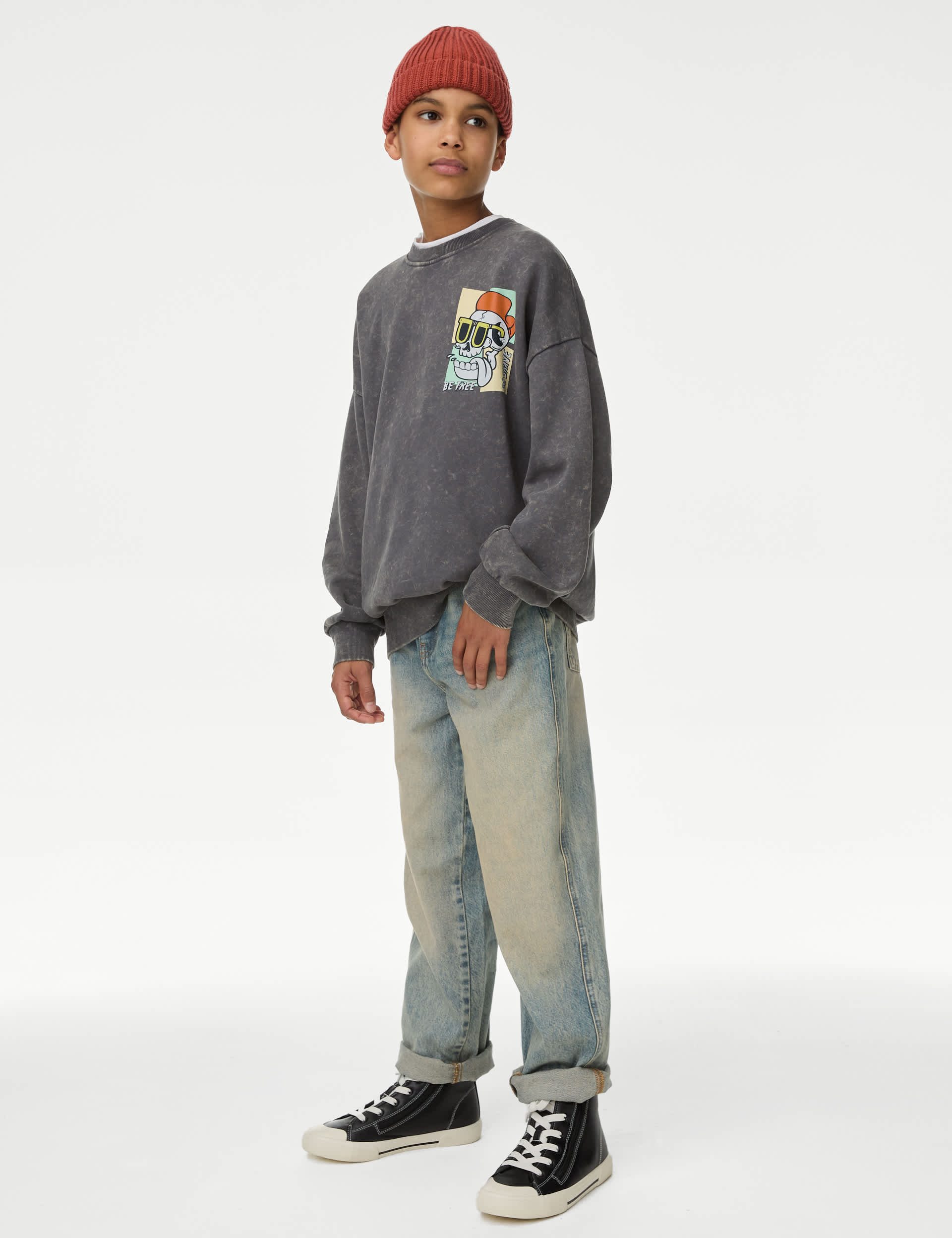 M&S Collection Boys Pure Cotton Acid Wash Jeans (6-16 Yrs) - 9-10Y - Light Indigo, Light Indigo