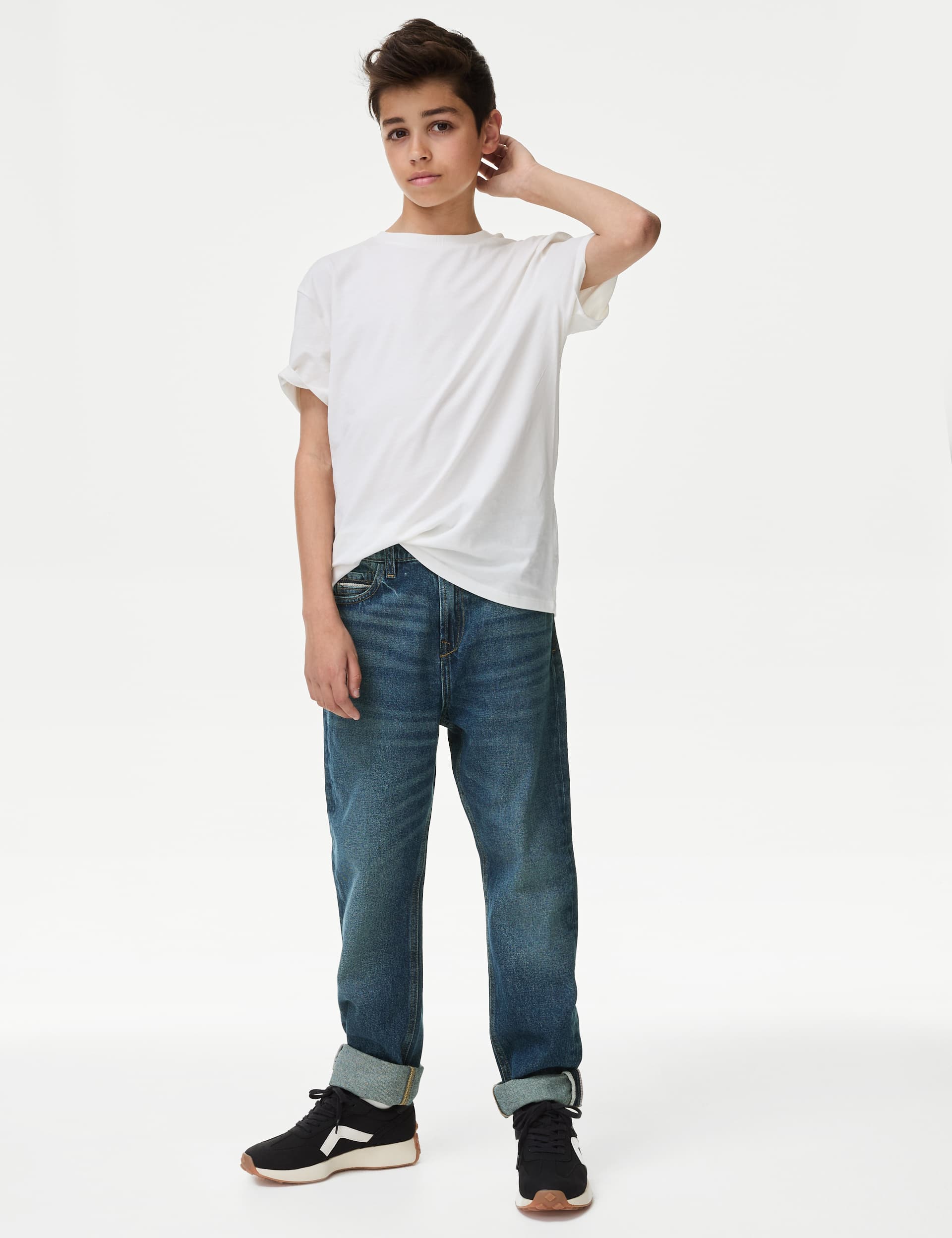 M&S Boys Relaxed Pure Cotton Jeans (6-16 Yrs) - 10-11 - Dark Denim, Dark Denim