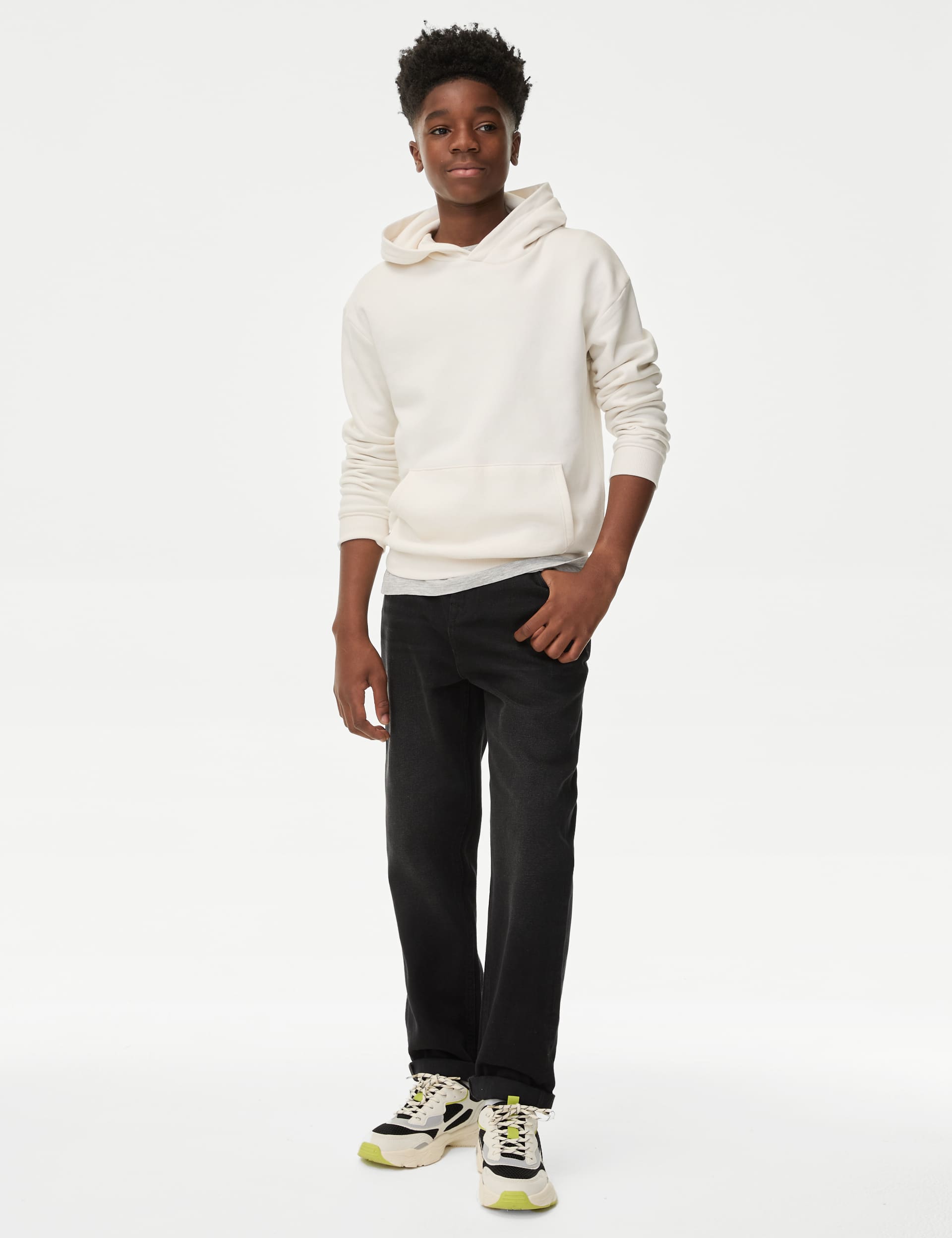 M&S Boys Pure Cotton Relaxed Fit Jeans (6-16 Yrs) - 12-13 - Black, Dark Denim,Black,Light Denim