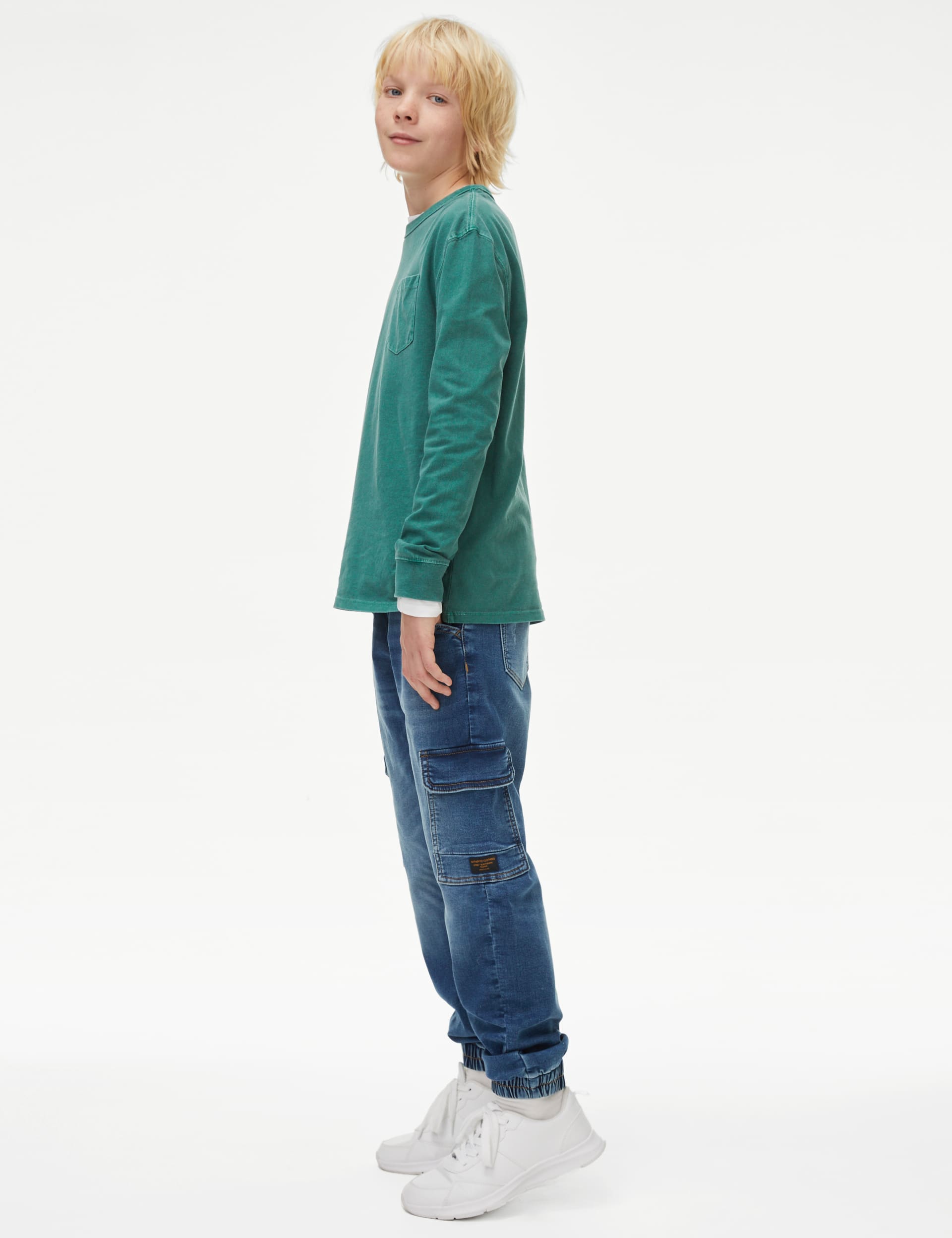 M&S Boys Denim Cargo Joggers (6-16 Yrs) - 13-14, Denim