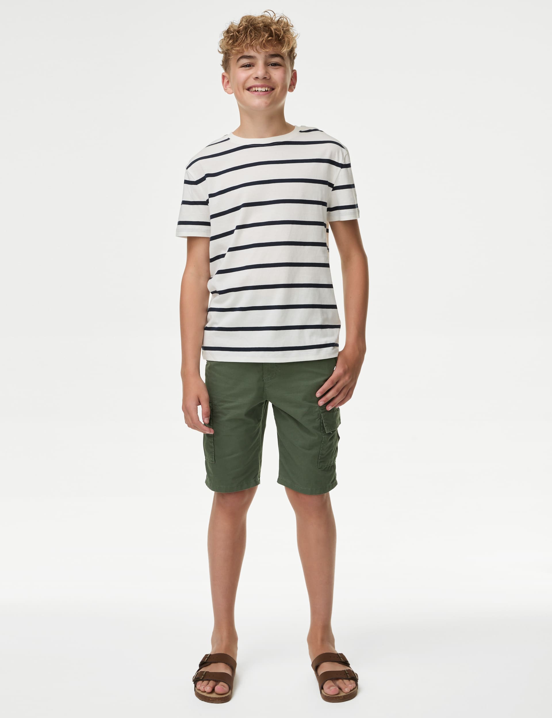 M&S Boys Pure Cotton Mini Me Cargo Shorts (6-16 Yrs) - 7-8 Y - Khaki, Sand,Khaki,Navy