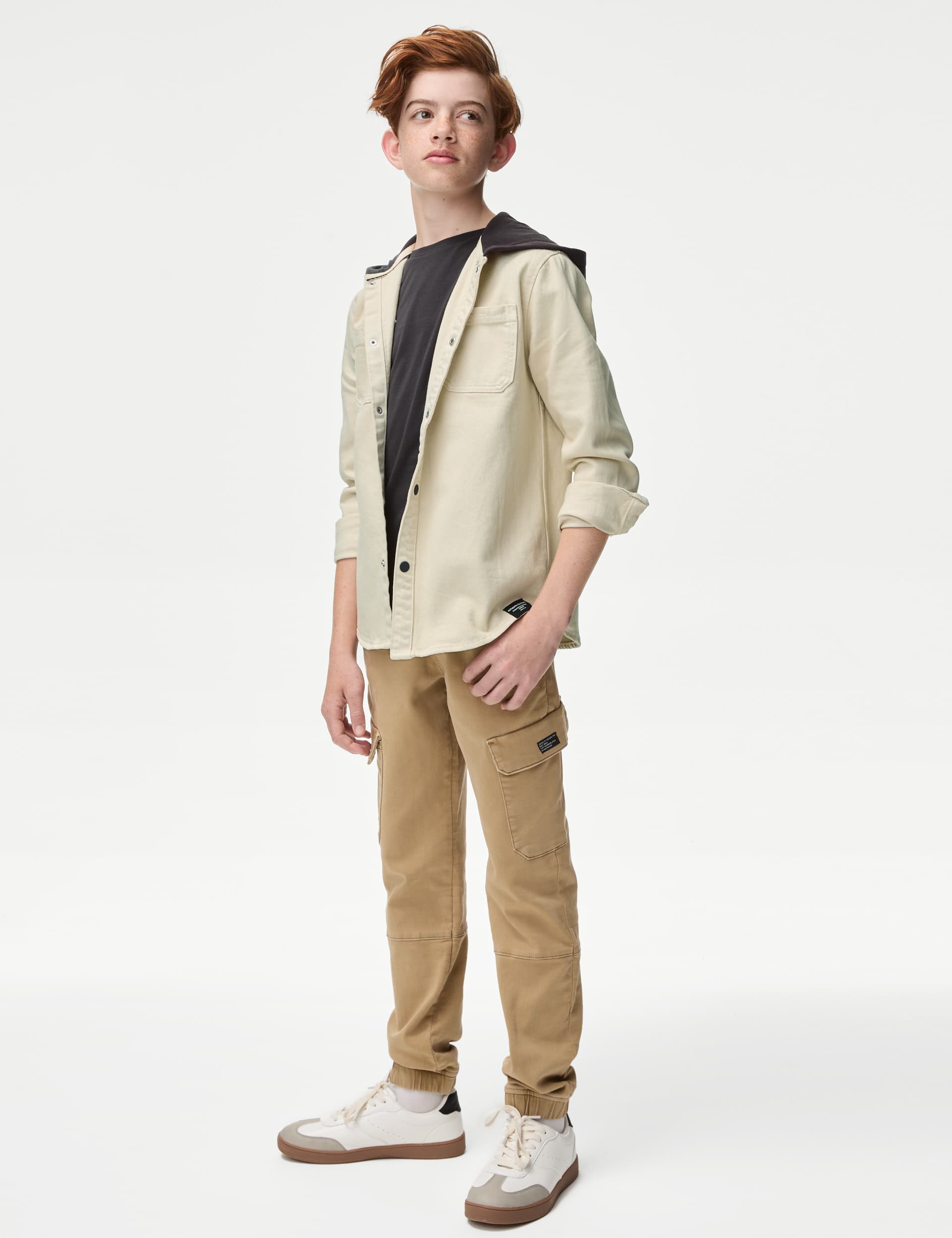 M&S Boys Cotton Rich Cargo Trousers (6-16 Yrs) - 12-13 - Tan, Tan,Khaki,Navy,Charcoal