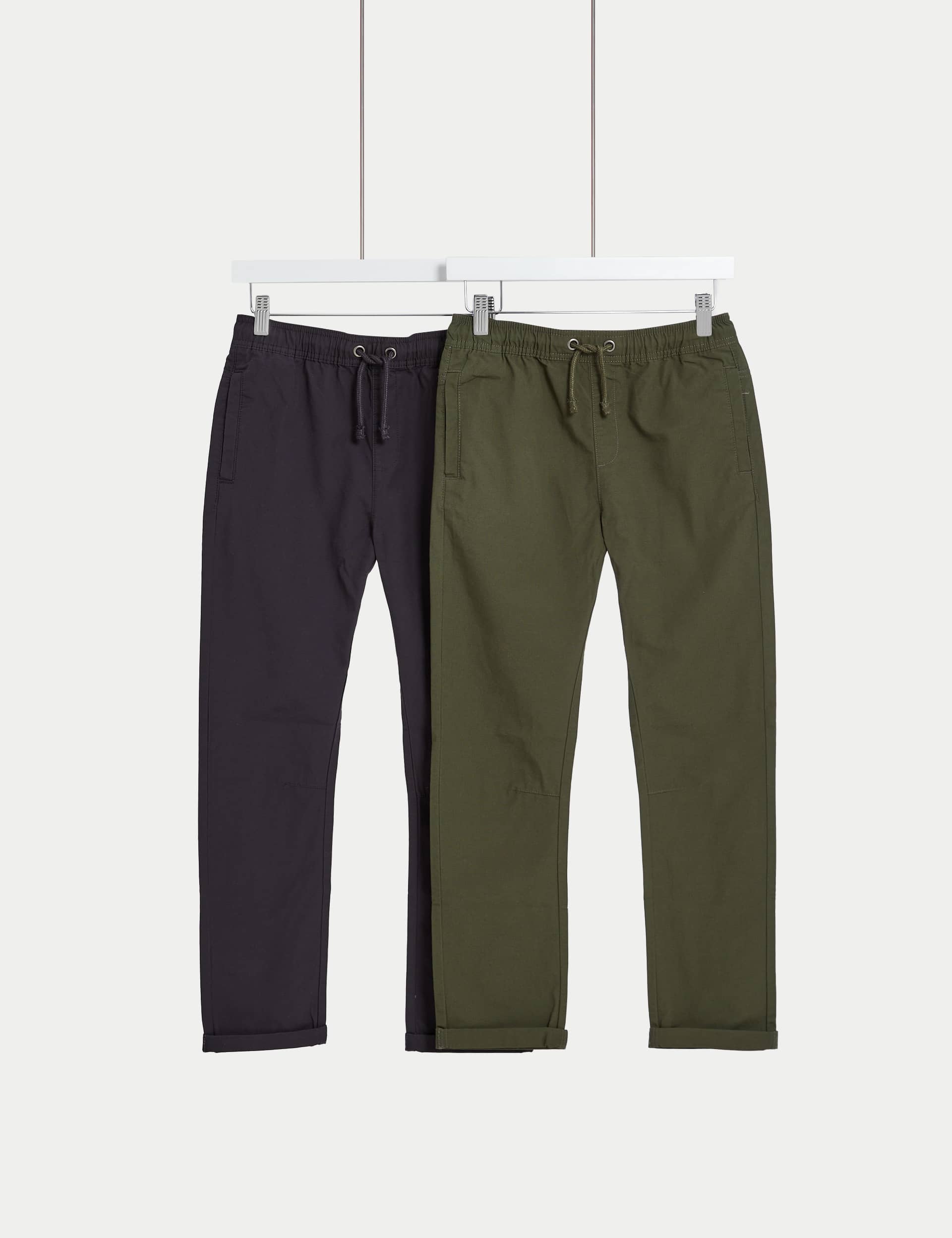 M&S Boys 2pk Pure Cotton Ripstop Trousers (6-16 Yrs)