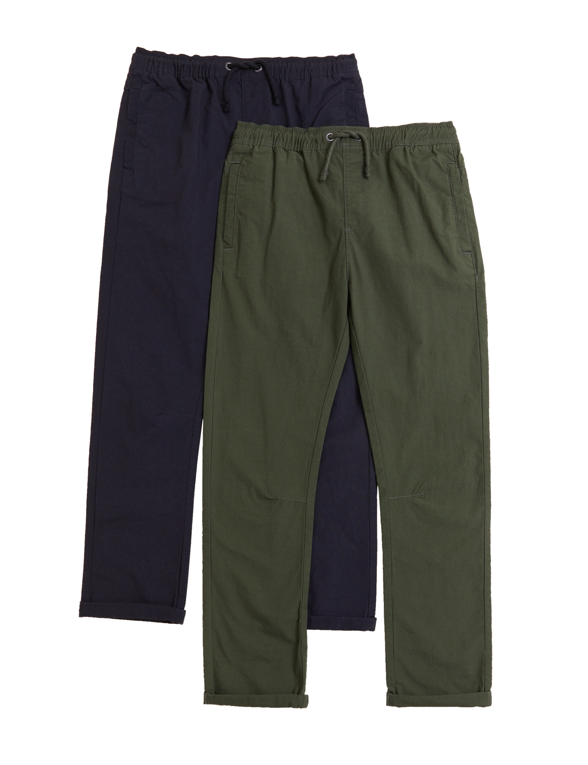 M&S Collection Boys 2 Pack Pure Cotton Ripstop Trousers (6-16 Yrs) - 14-15 - Khaki Mix, Khaki Mix