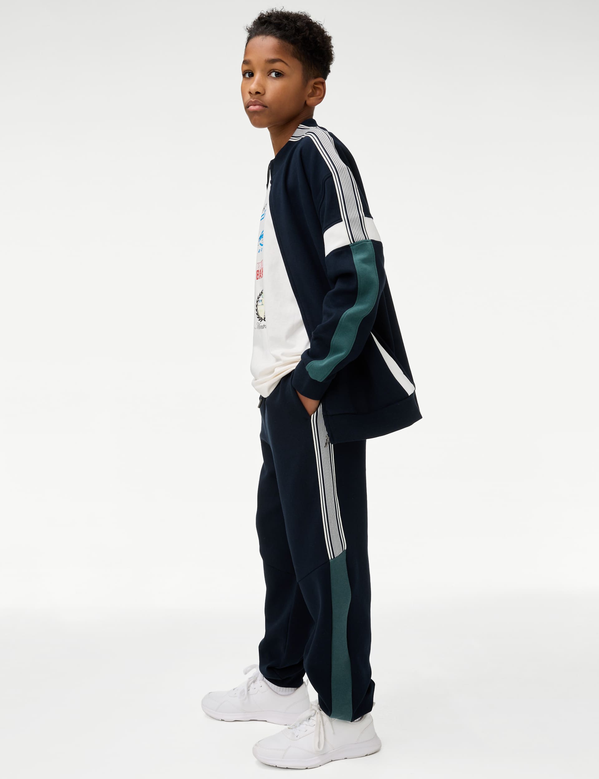 M&S Collection Boys Cotton Rich Stripe Panel Joggers (6-16 Yrs) - 8-9 Y - Navy, Navy