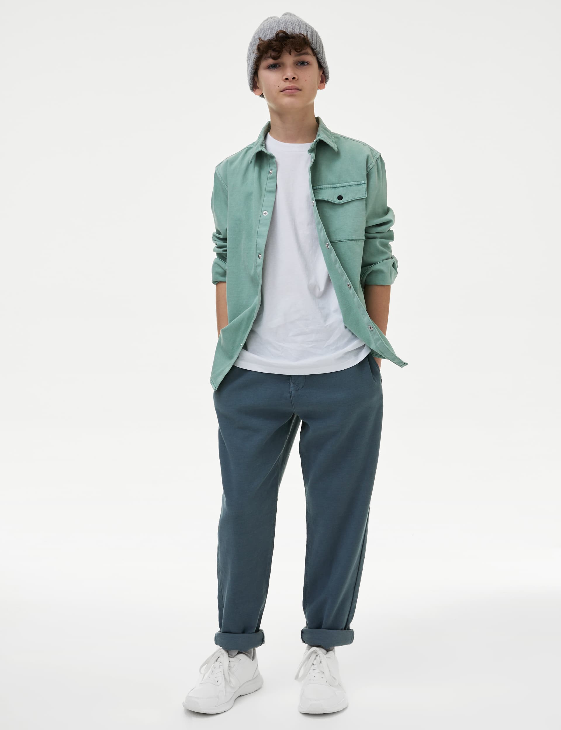 M&S Boys Relaxed Cotton Rich Skater Chinos (2-16 Yrs) - 13-14 - Air Force Blue, Sand,Navy,Air Force Blue,Ecru