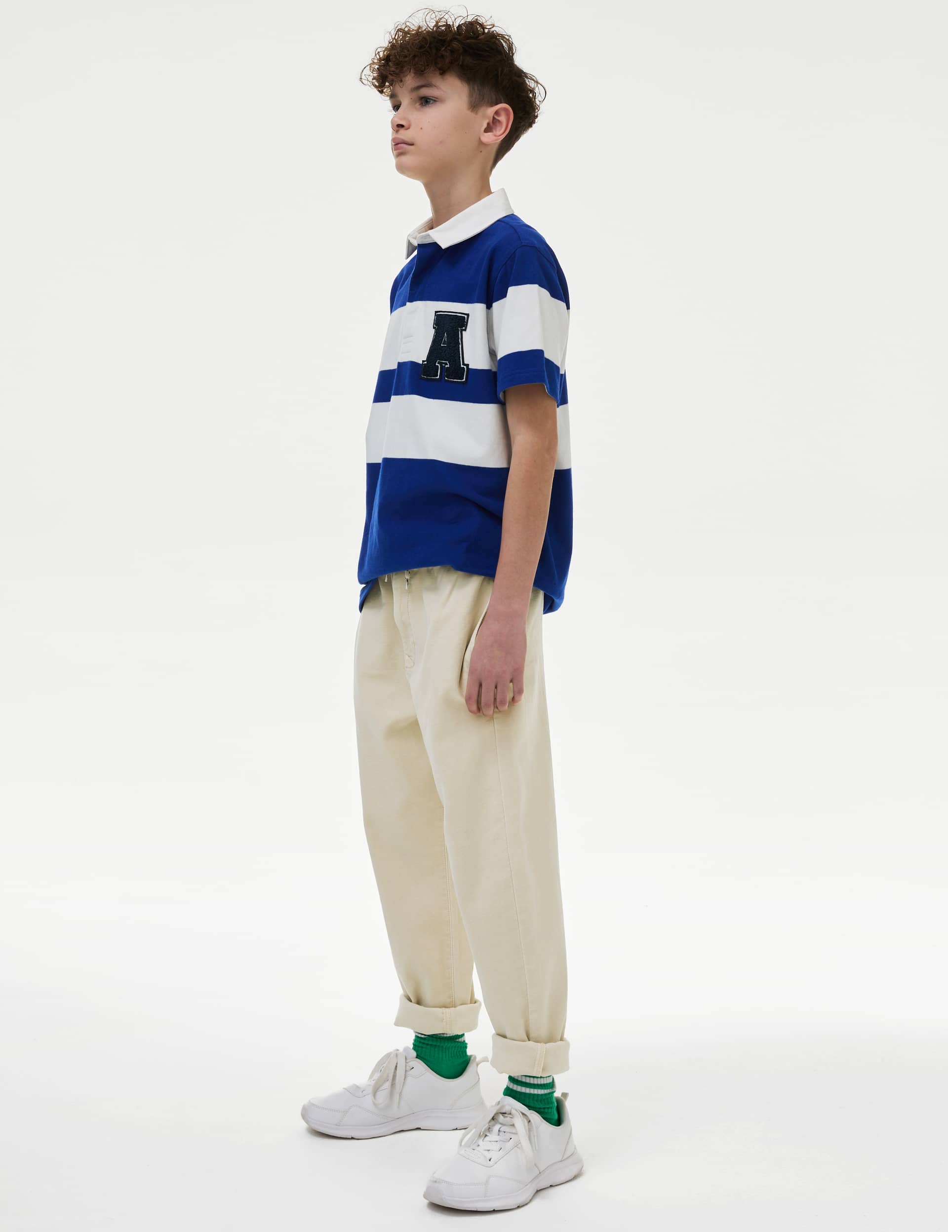 M&S Boys Relaxed Cotton Rich Skater Chinos (2-16 Yrs) - 10-11 - Ecru, Navy,Air Force Blue,Ecru