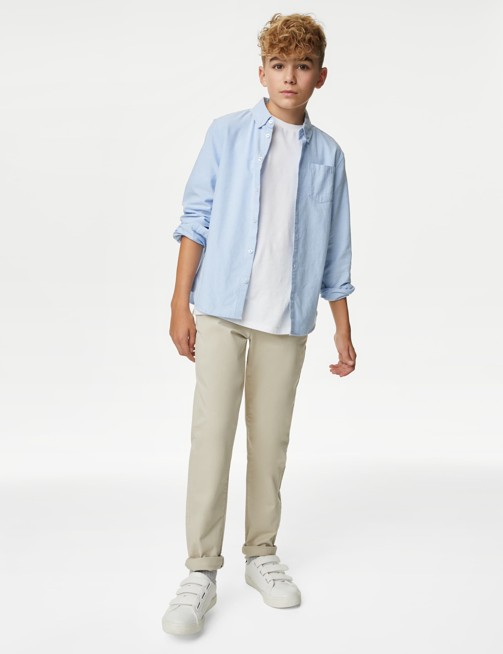 M&S Boys Cotton Rich Chinos (6-16 Yrs) - 7-8 Y - Light Stone, Light Stone,Stone,Air Force Blue,Navy