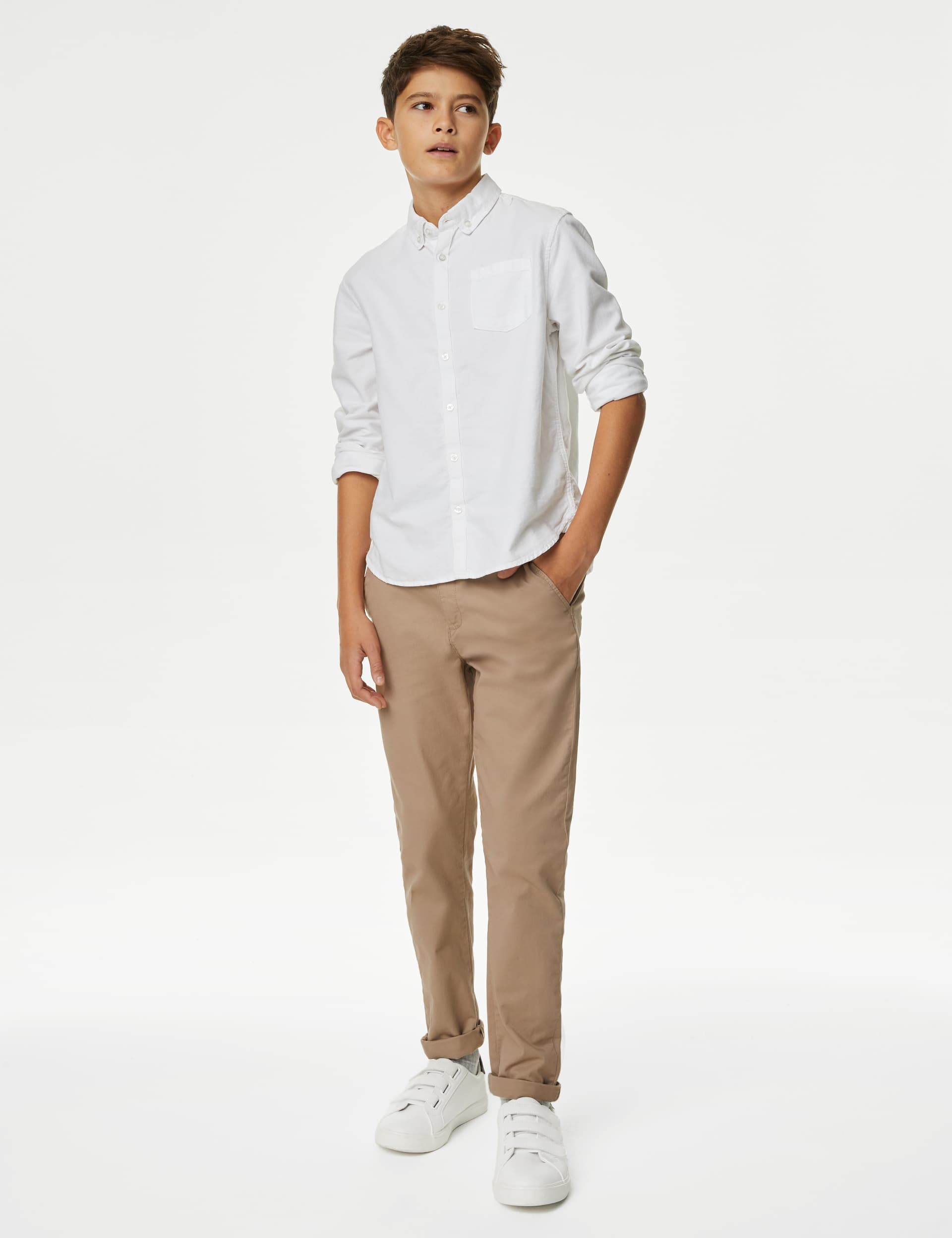 M&S Boys Cotton Rich Chinos (6-16 Yrs) - 9-10Y - Stone, Light Stone,Stone