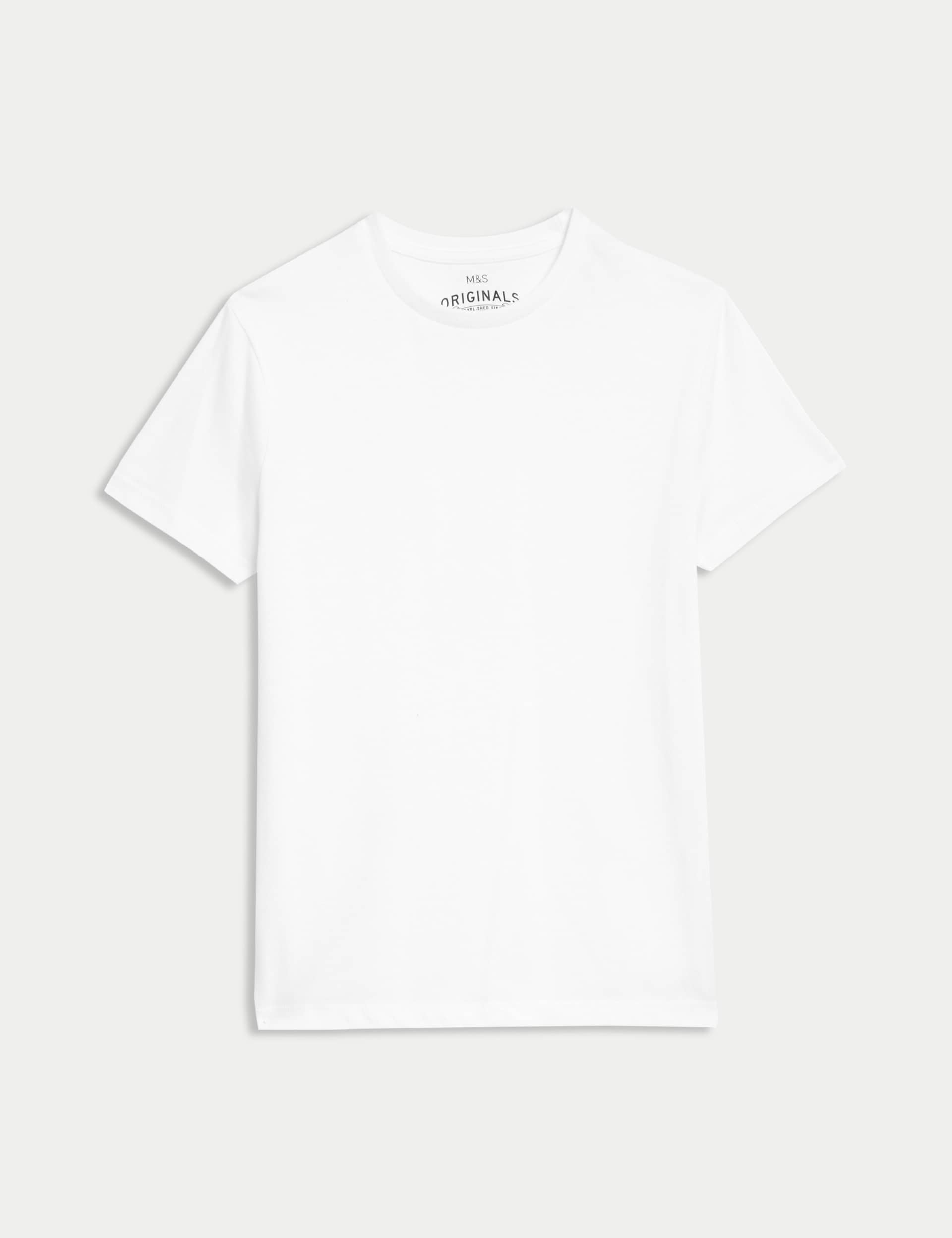 M&S Boys Pure Cotton Plain T-Shirt (6-16 Yrs) - 6-7 Y - White, White