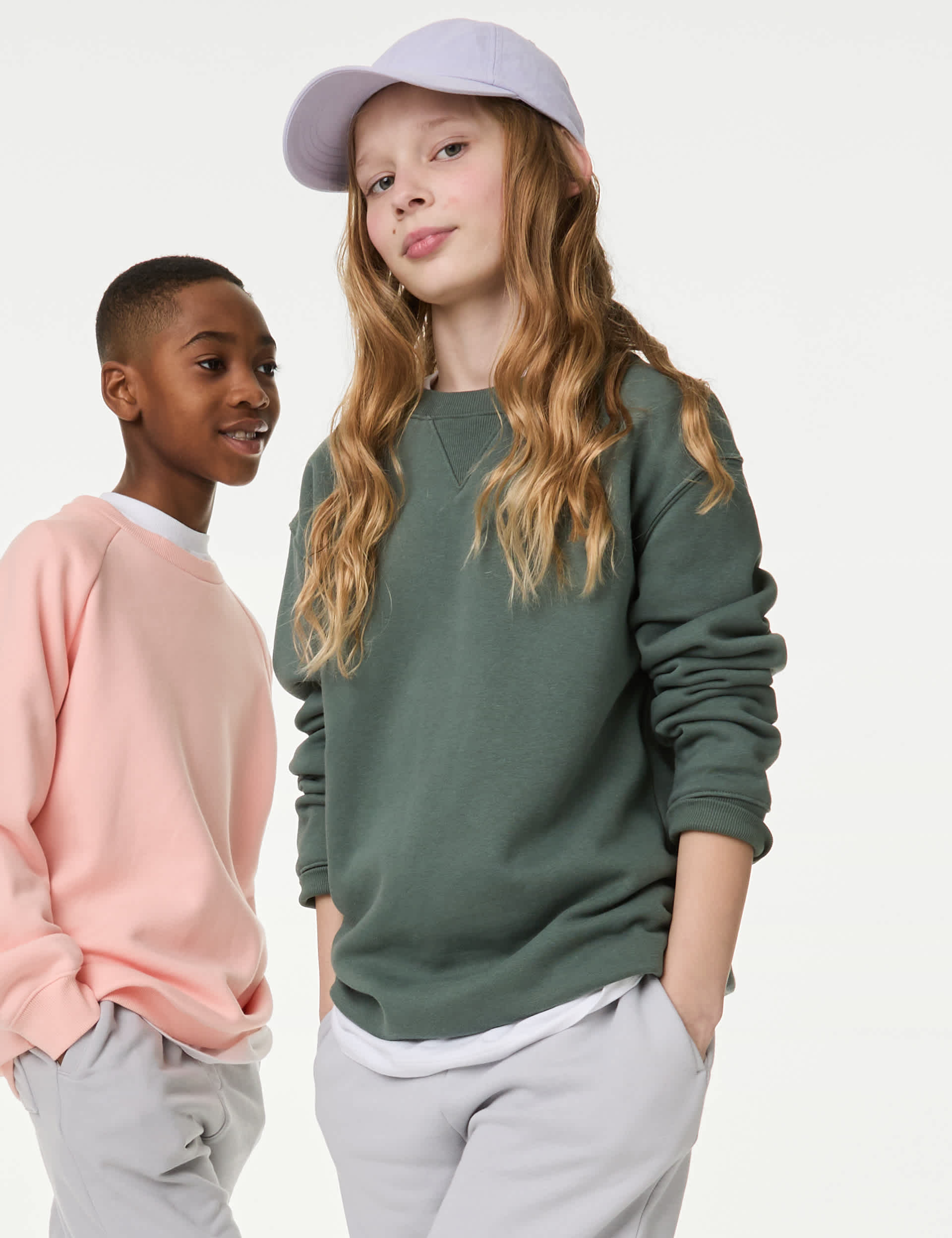 M&S Cotton Rich Slogan Sweatshirt (6-16 Yrs) - 7-8 Y - Dark Sage, Dark Sage