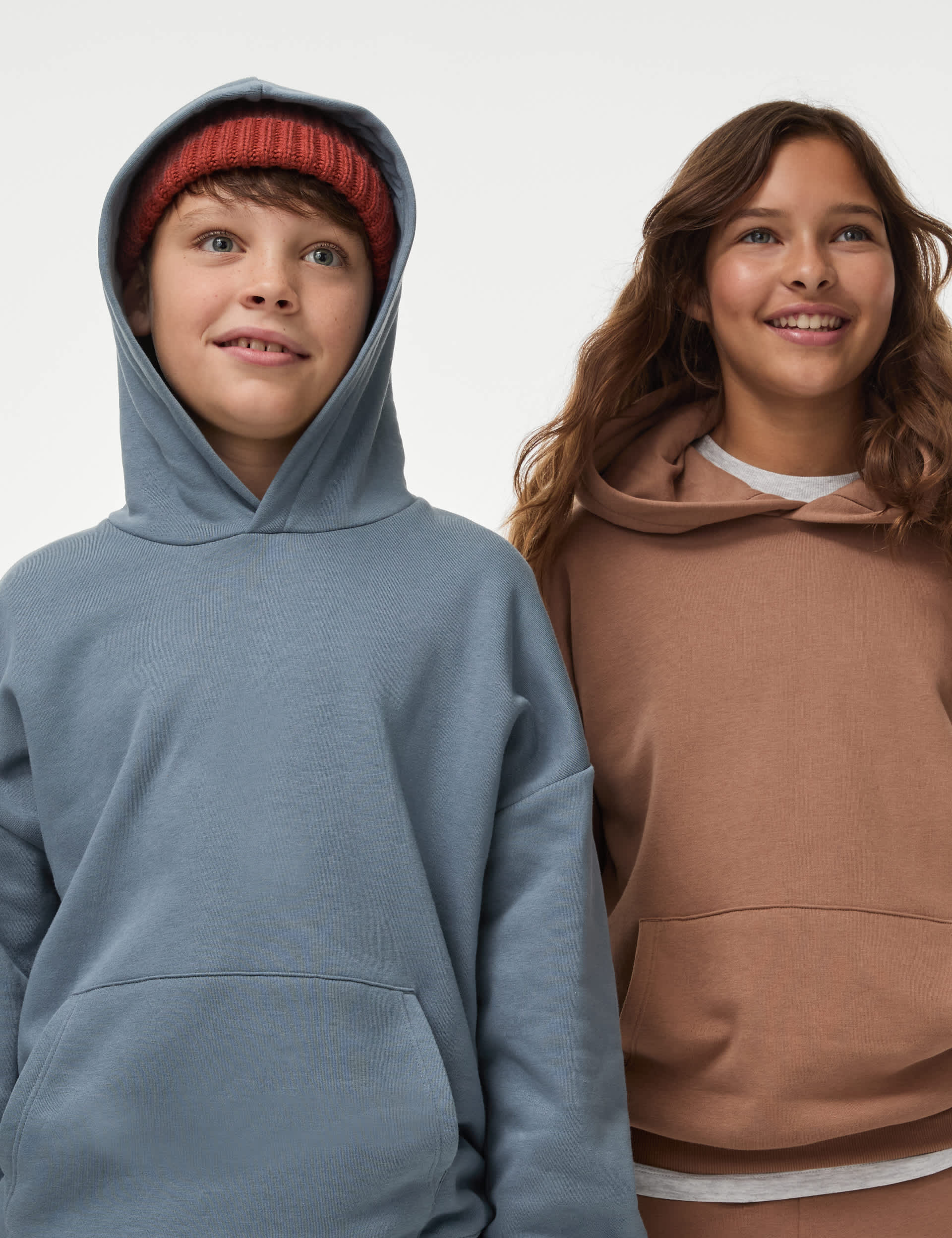 M&S Cotton Rich Hoodie (6-16 Yrs) - 8-9 Y - Steel Blue, Steel Blue,Coffee