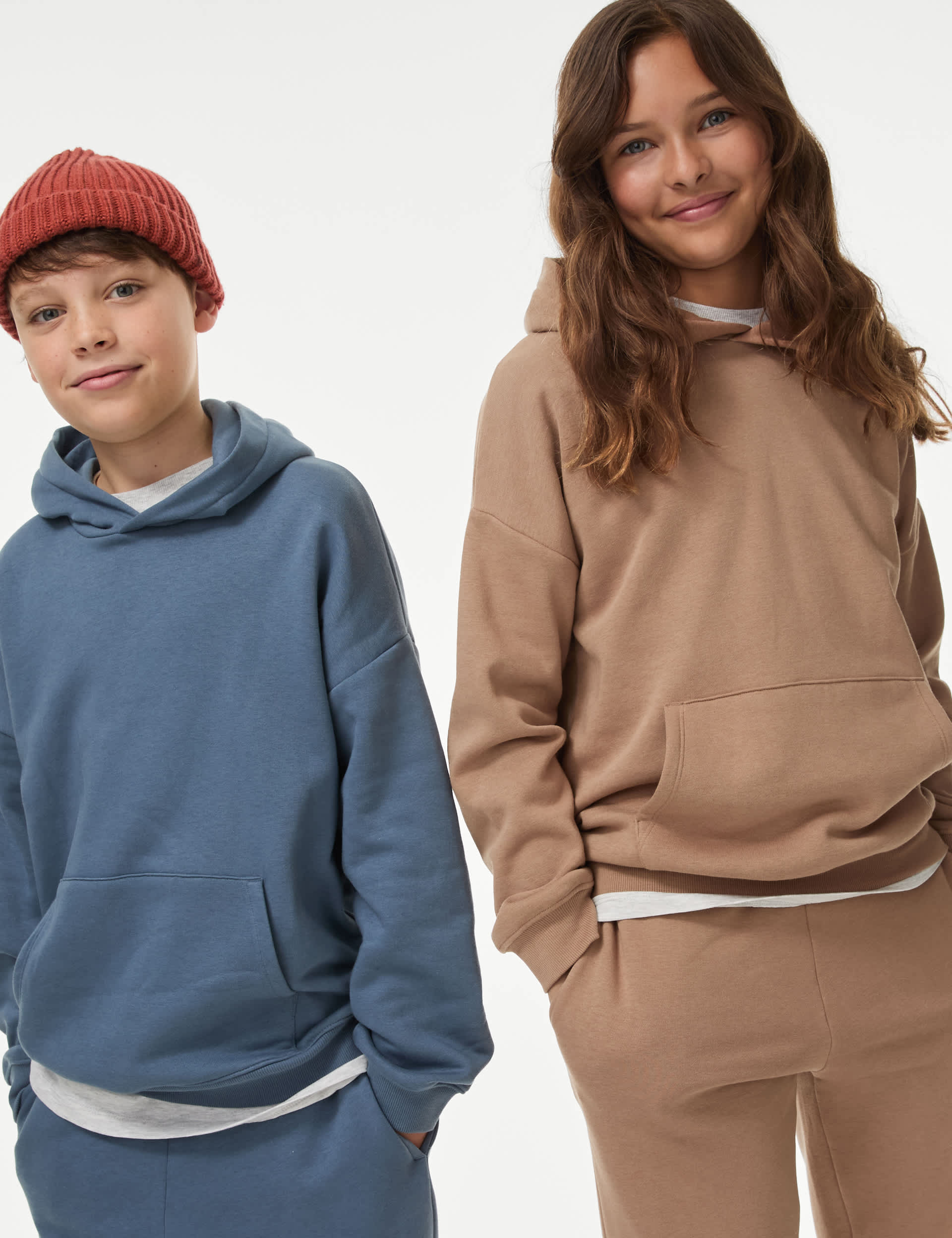 M&S Collection Cotton Rich Hoodie (6-16 Yrs) - 8-9 Y - Coffee, Steel Blue,Coffee