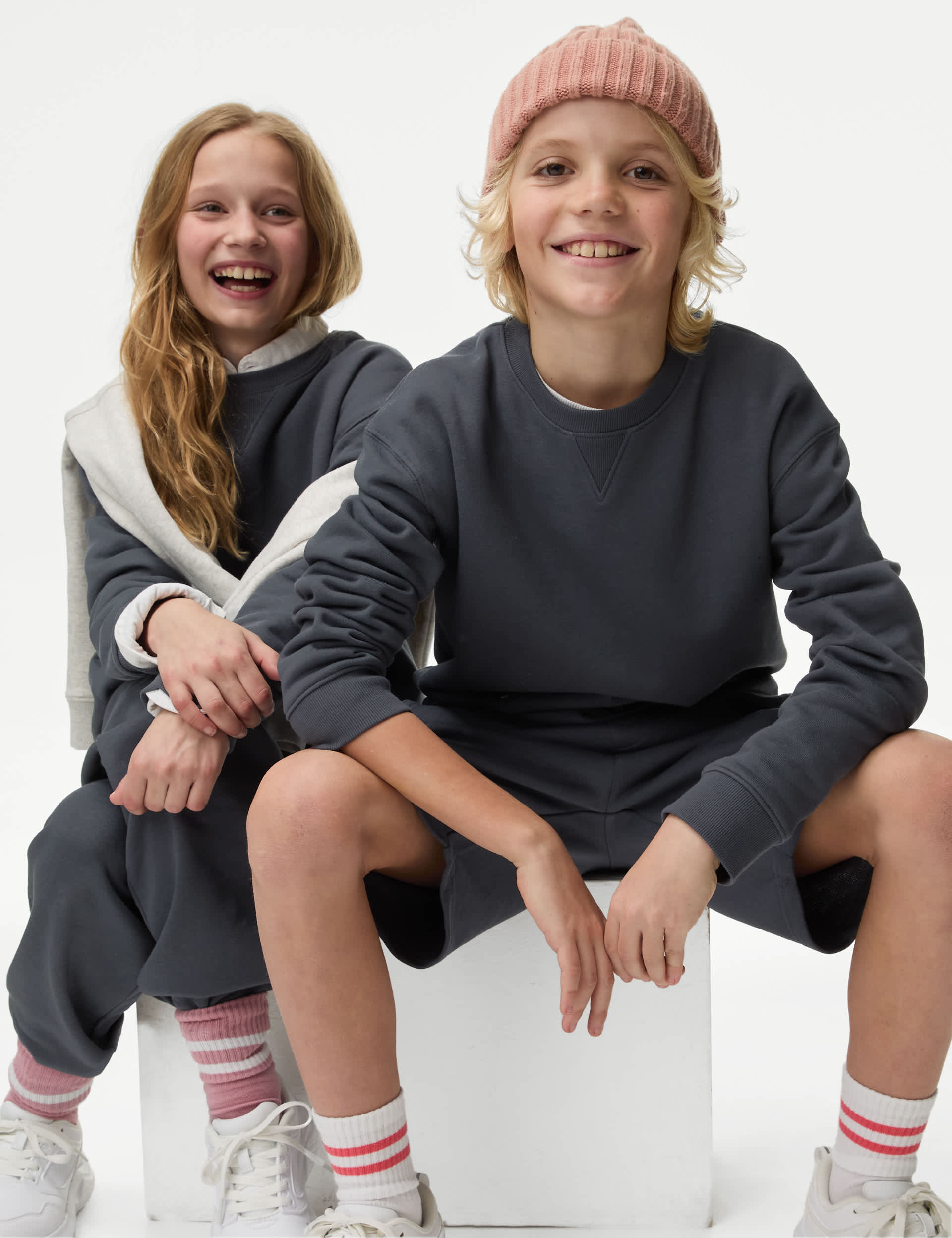 M&S Cotton Rich Sweatshirt (6-16 Yrs) - 7-8 Y - Dark Grey, Dark Grey,Indigo