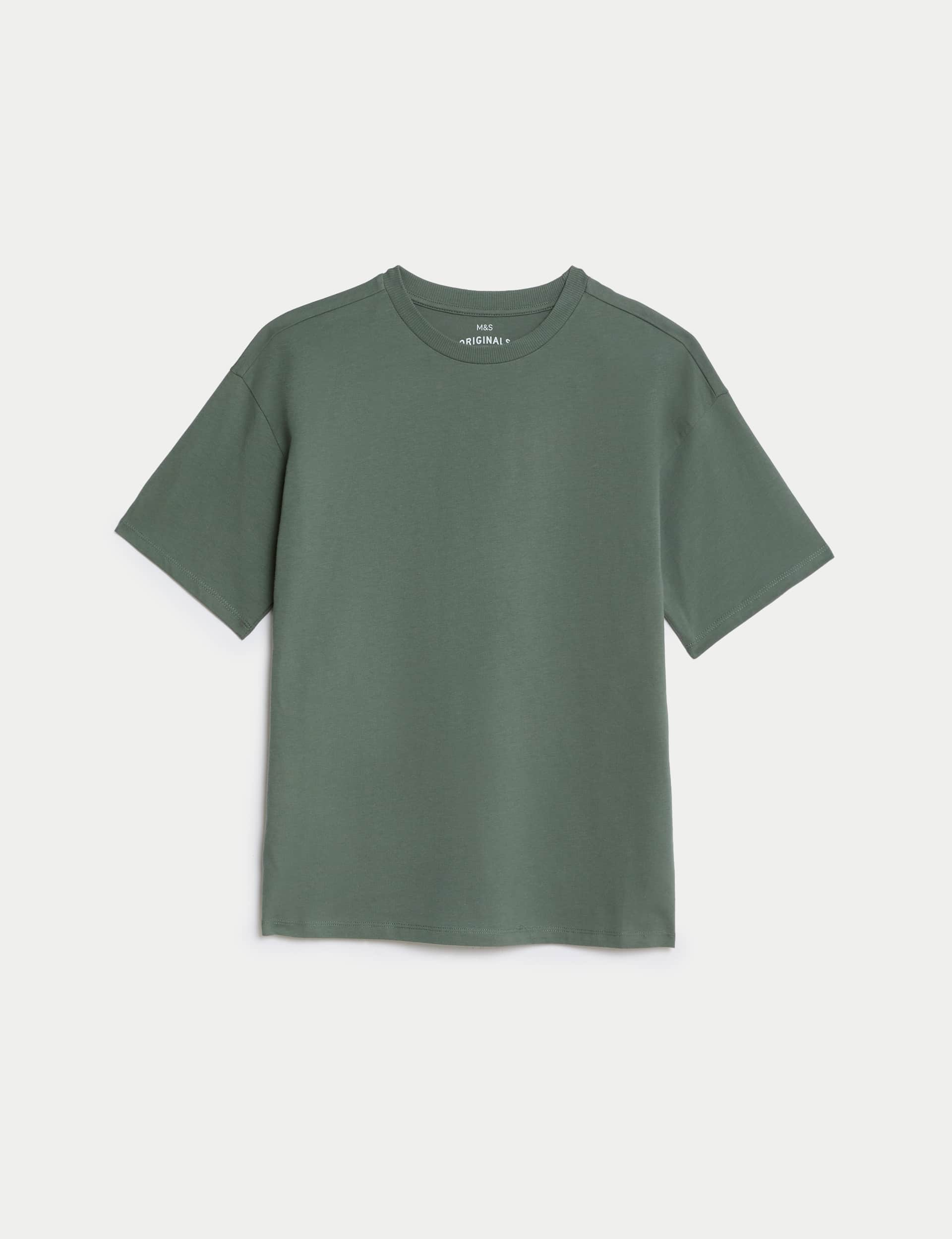 M&S Boys Pure Cotton Oversized T-shirt (6-16 Yrs) - 8-9 Y - Dark Sage, Putty,Dark Sage,Carbon,Light 