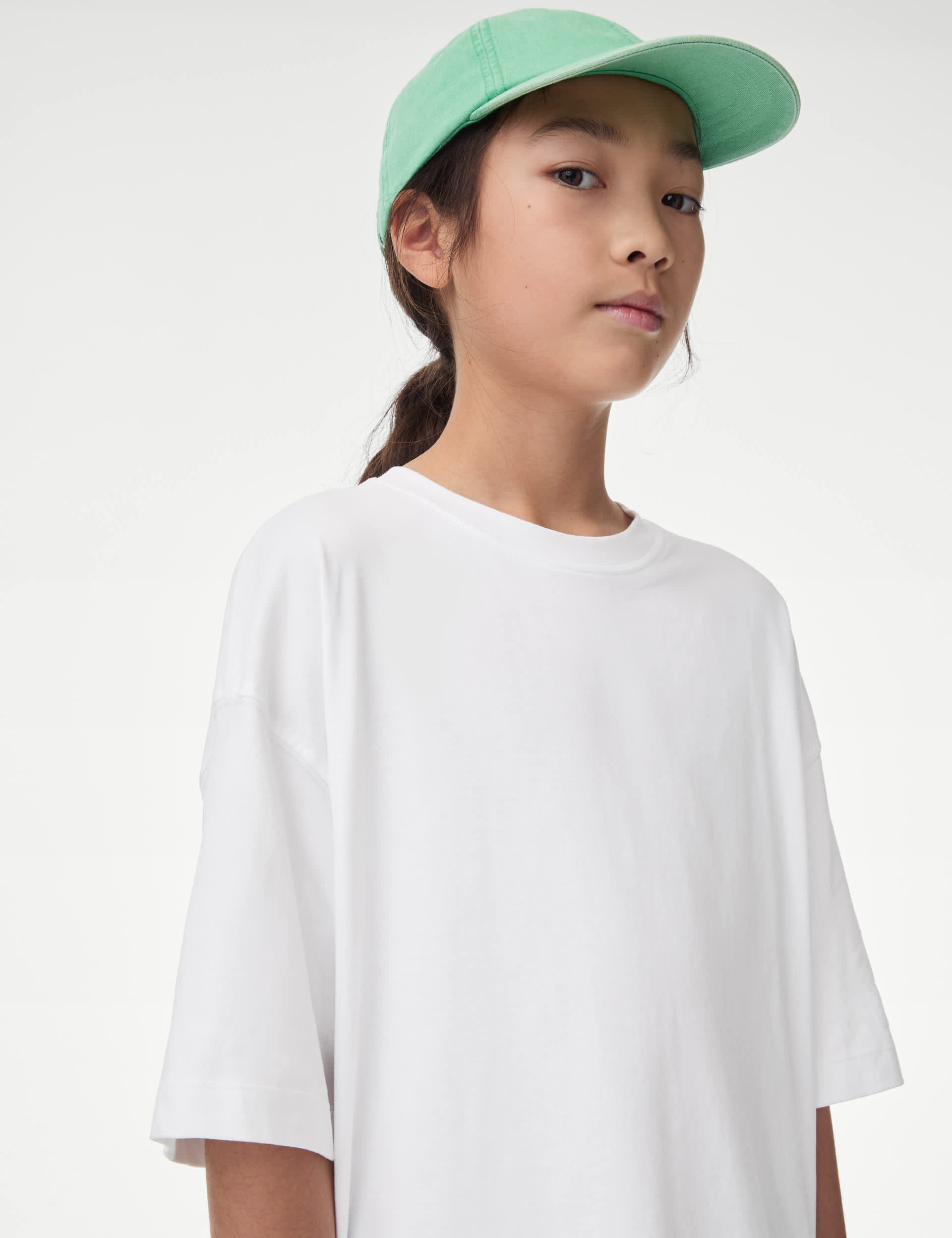 M&S Collection Pure Cotton Plain T-Shirt (2-16 Yrs) - 6-7 Y - White, White