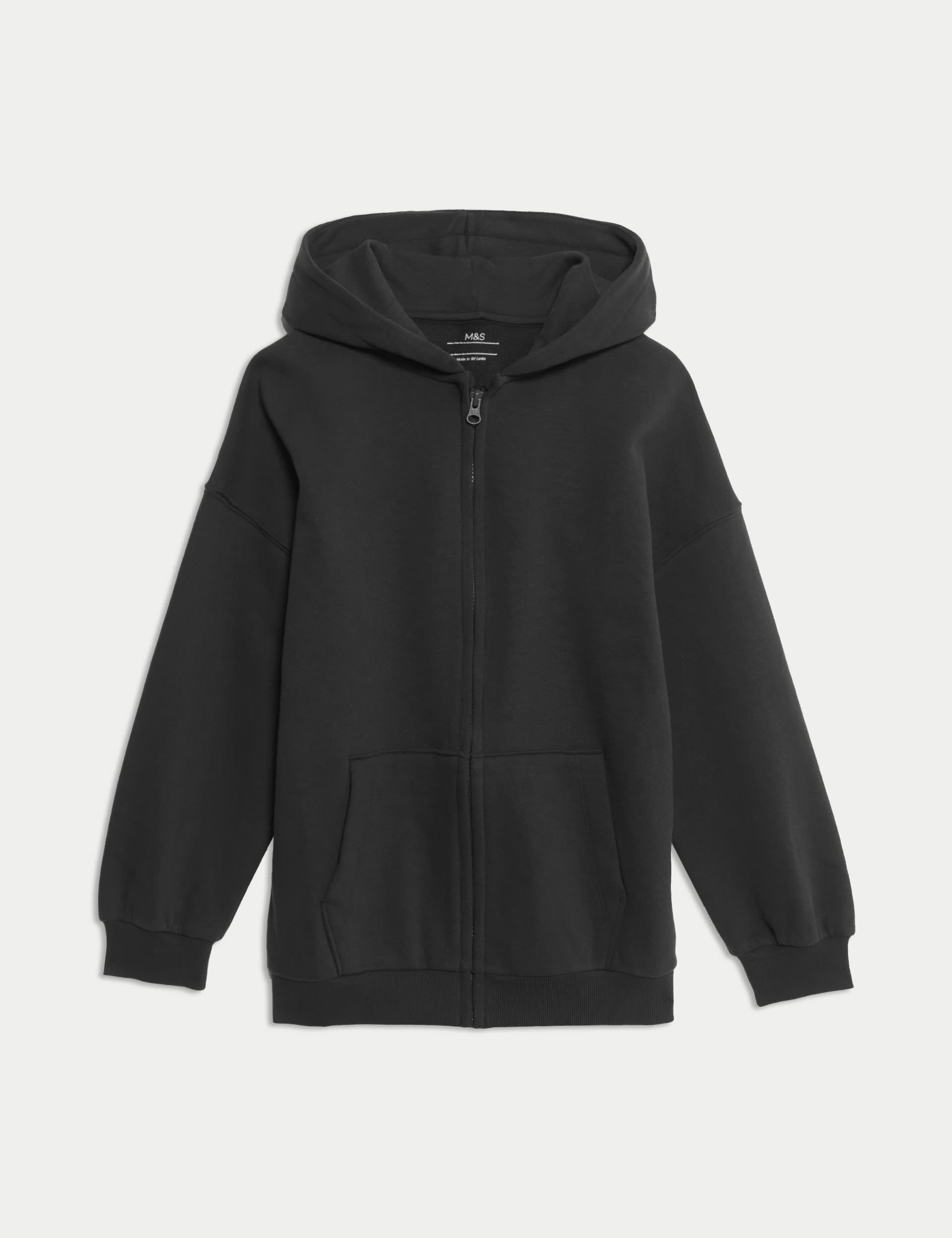 M&S Collection Cotton Rich Plain Hoodie (6-16 Yrs) - 9-10Y - Black, Navy,Black