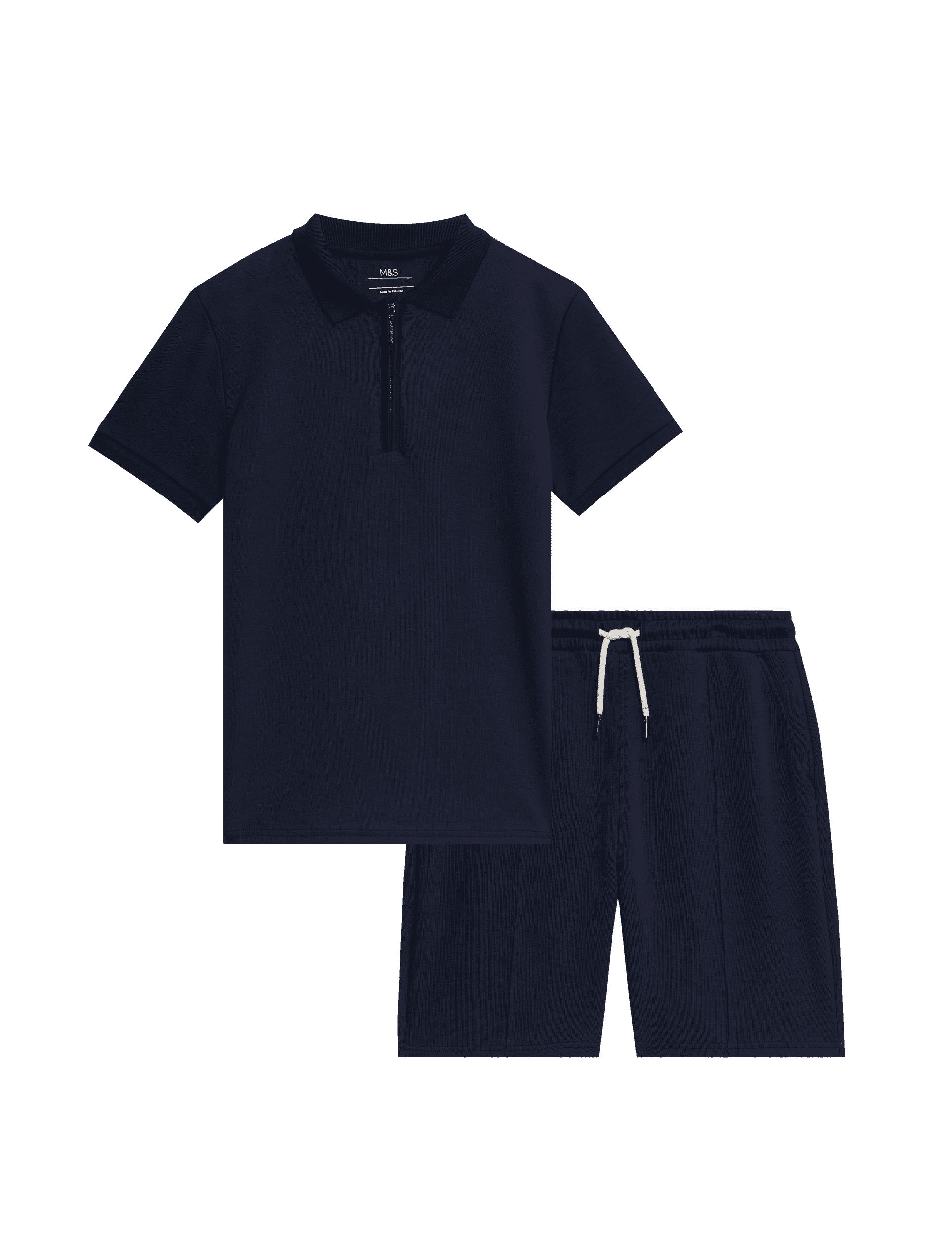 M&S Collection Boys Cotton Rich Top & Bottom Outfit (6-16 Yrs) - 11-12 - Navy, Faded Green,Air Force