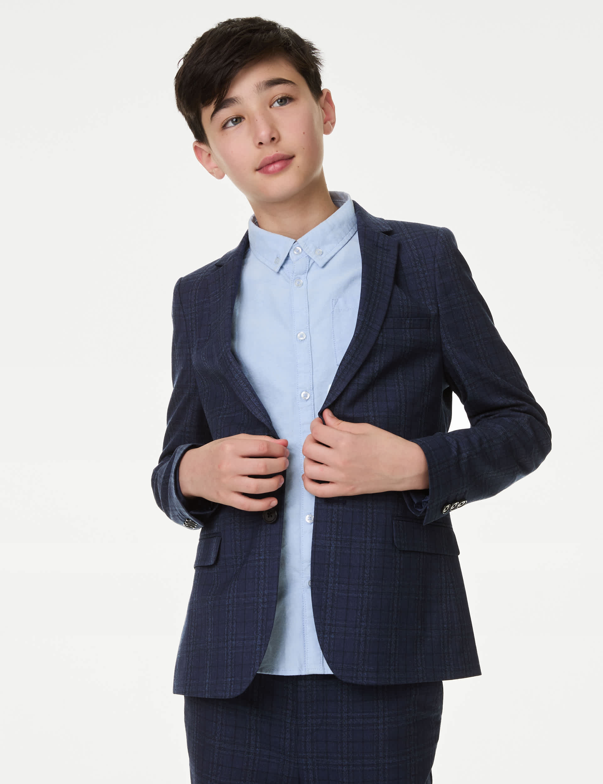 M&S Boys Mini Me Checked Suit Jacket (2-16 Yrs) - 13-14 - Navy Mix, Navy Mix