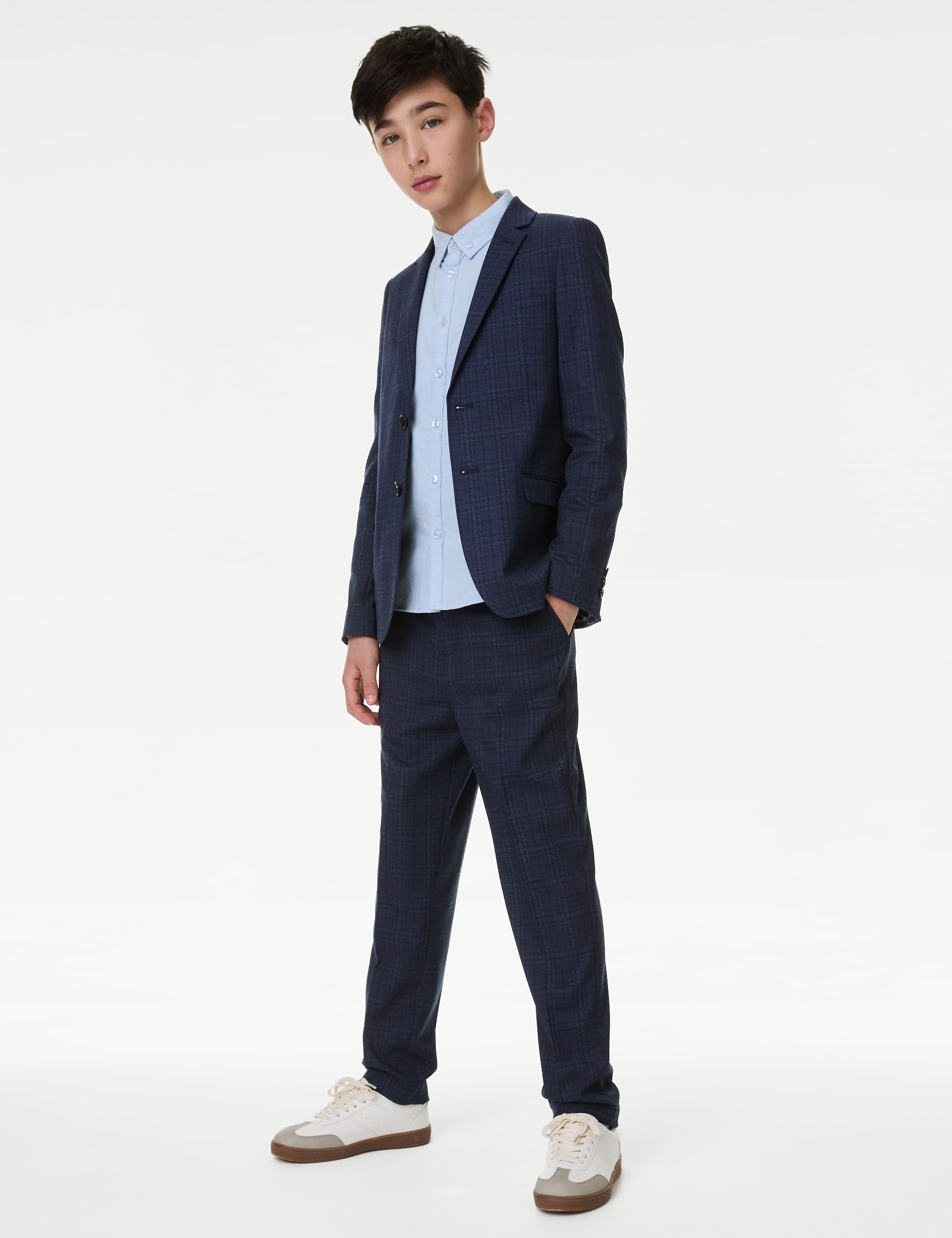 M&S Boys Mini Me Checked Suit Trousers (2-16 Yrs) - 9-10Y - Navy Mix, Navy Mix