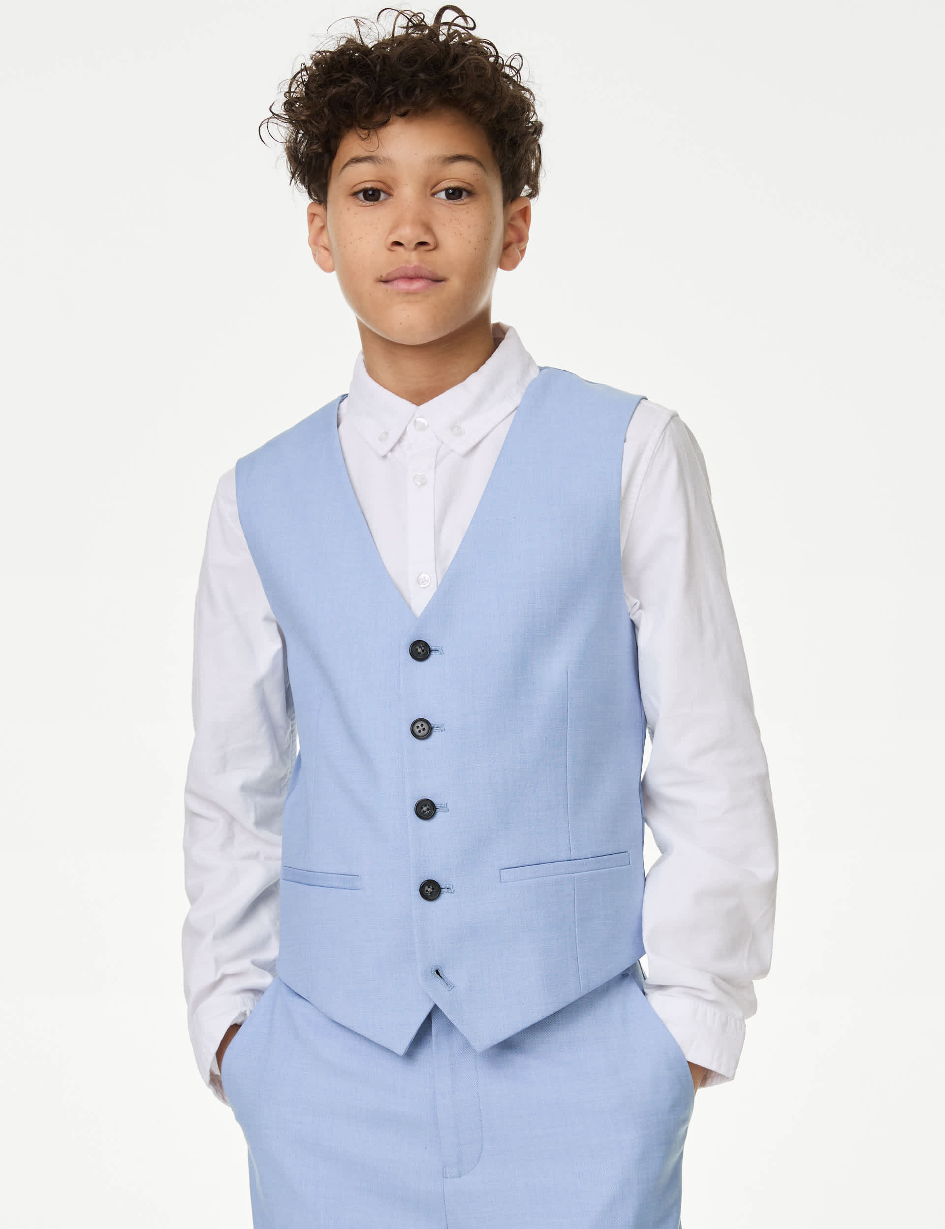 M&S Boys Suit Waistcoat (2-16 Yrs) - 14-15 - Light Blue, Light Blue