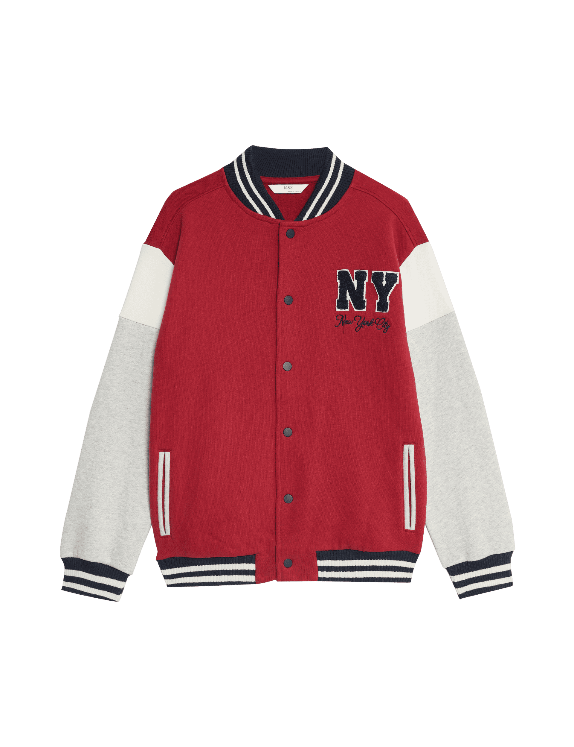 M&S Collection Boys Cotton Rich New York Bomber Jacket (6-16 Yrs) - 10-11 - Burgundy, Burgundy