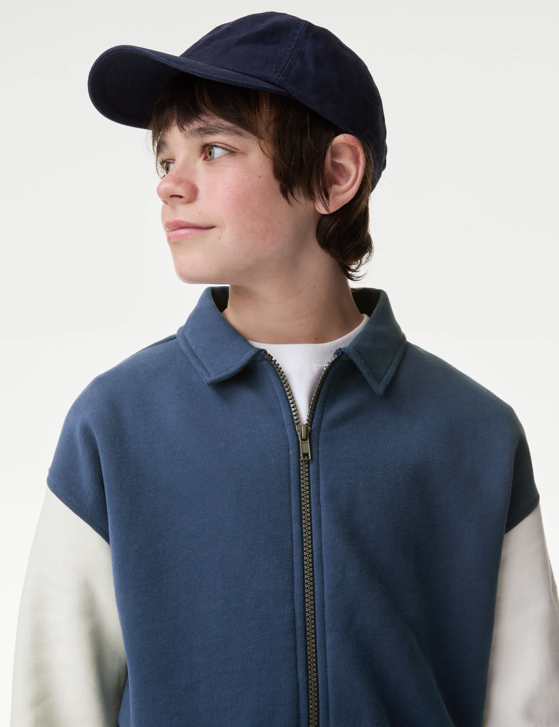 M&S Boys Cotton Rich Bomber Jacket (6-16 Yrs) - 7-8 Y - Indigo, Indigo