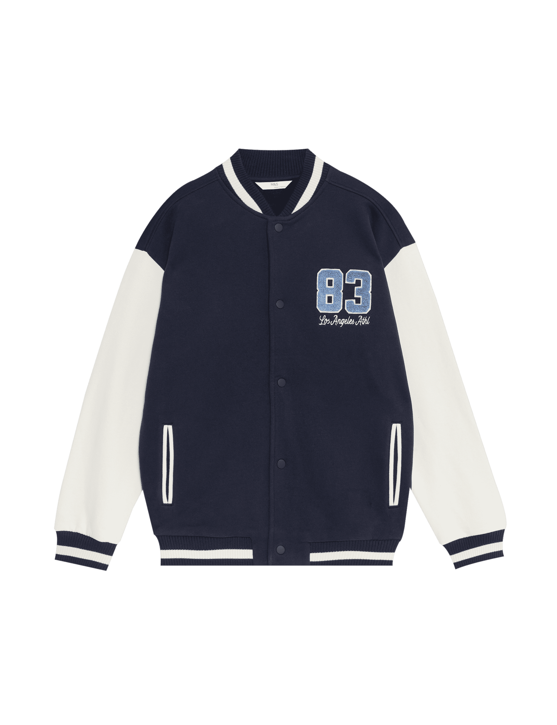 M&S Collection Boys Cotton Rich '83 Los Angeles Athl' Bomber (6-16 Yrs) - 8-9 Y - Navy Mix, Navy Mix