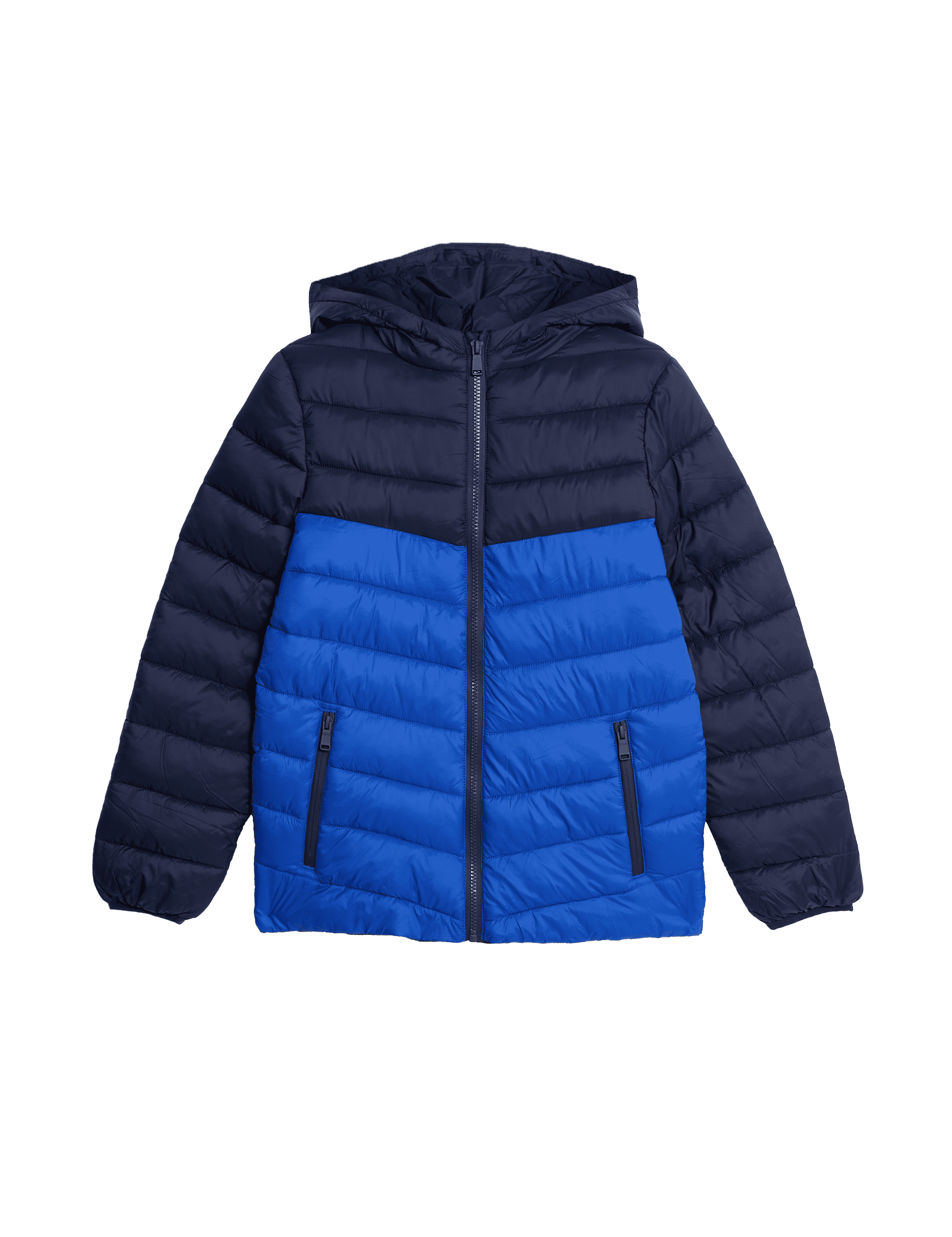 M&S Collection Boys Stormwear Lightweight Hooded Padded Coat (6-16 Yrs) - 7-8 Y - Blue Mix, Navy,Bl