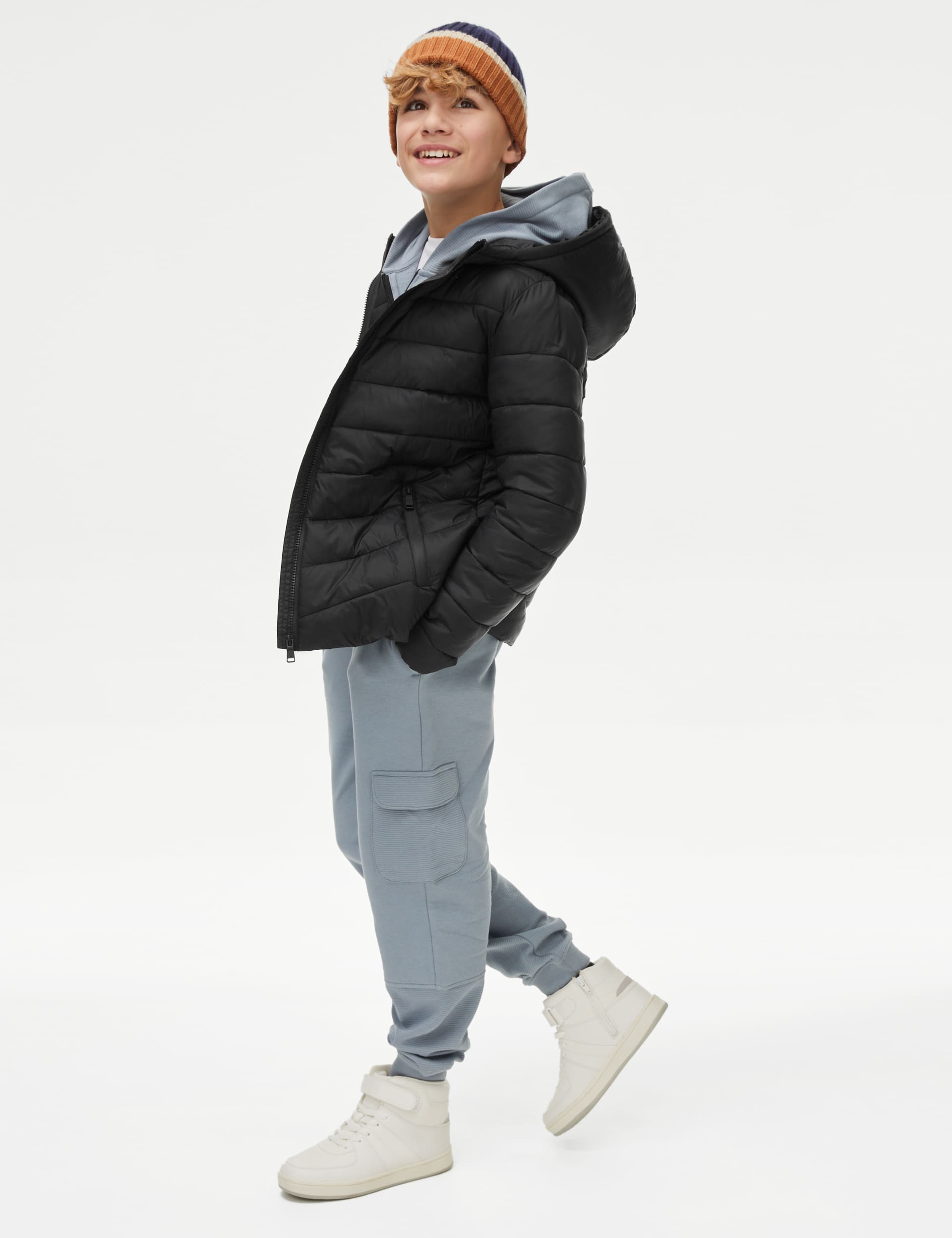 M&S Boys Stormwear Lightweight Hooded Padded Coat (6-16 Yrs) - 10-11 - Black, Black,Khaki