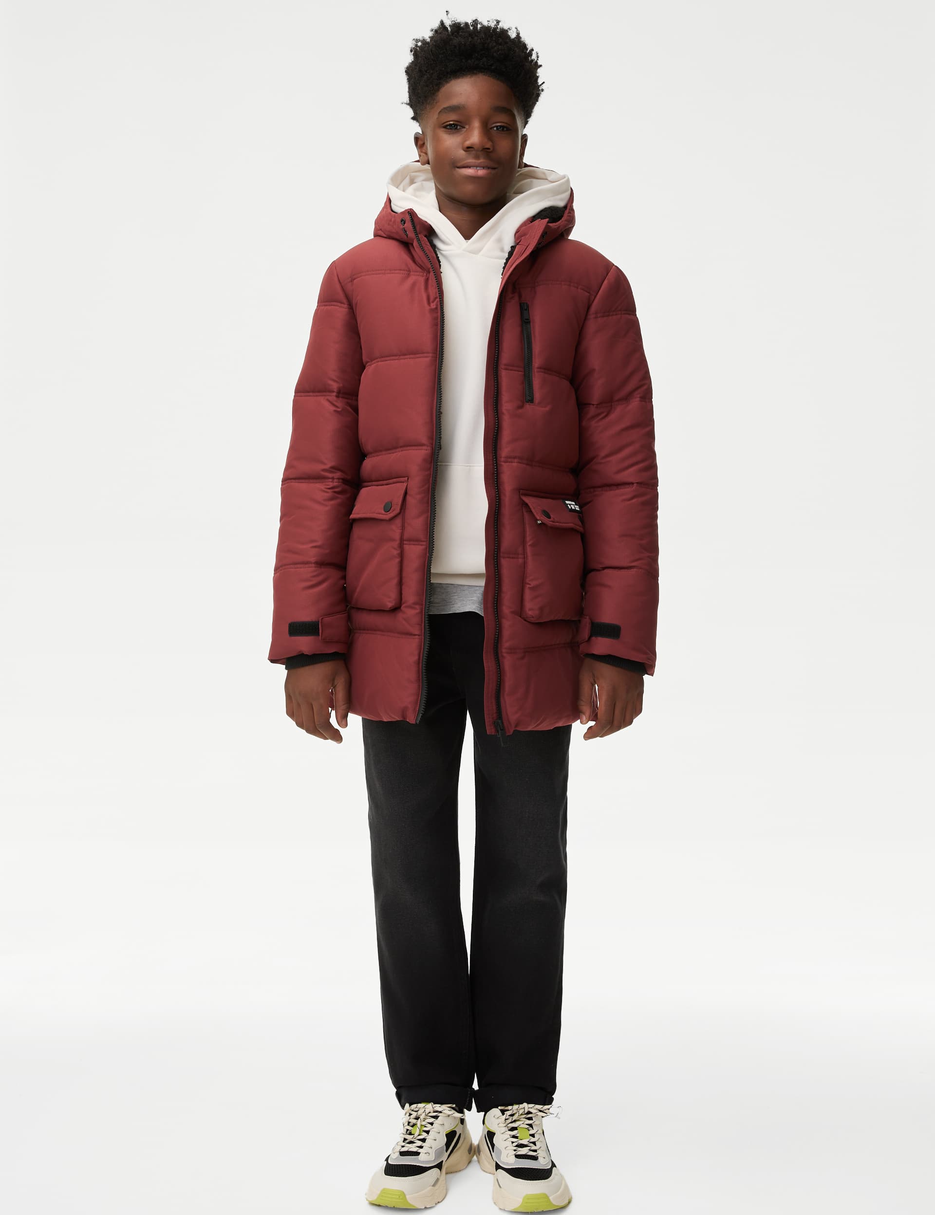 M&S Collection Boys Stormwear Longline Padded Coat (6-16 Yrs) - 8-9 Y - Red, Red,Grey,Navy,Black