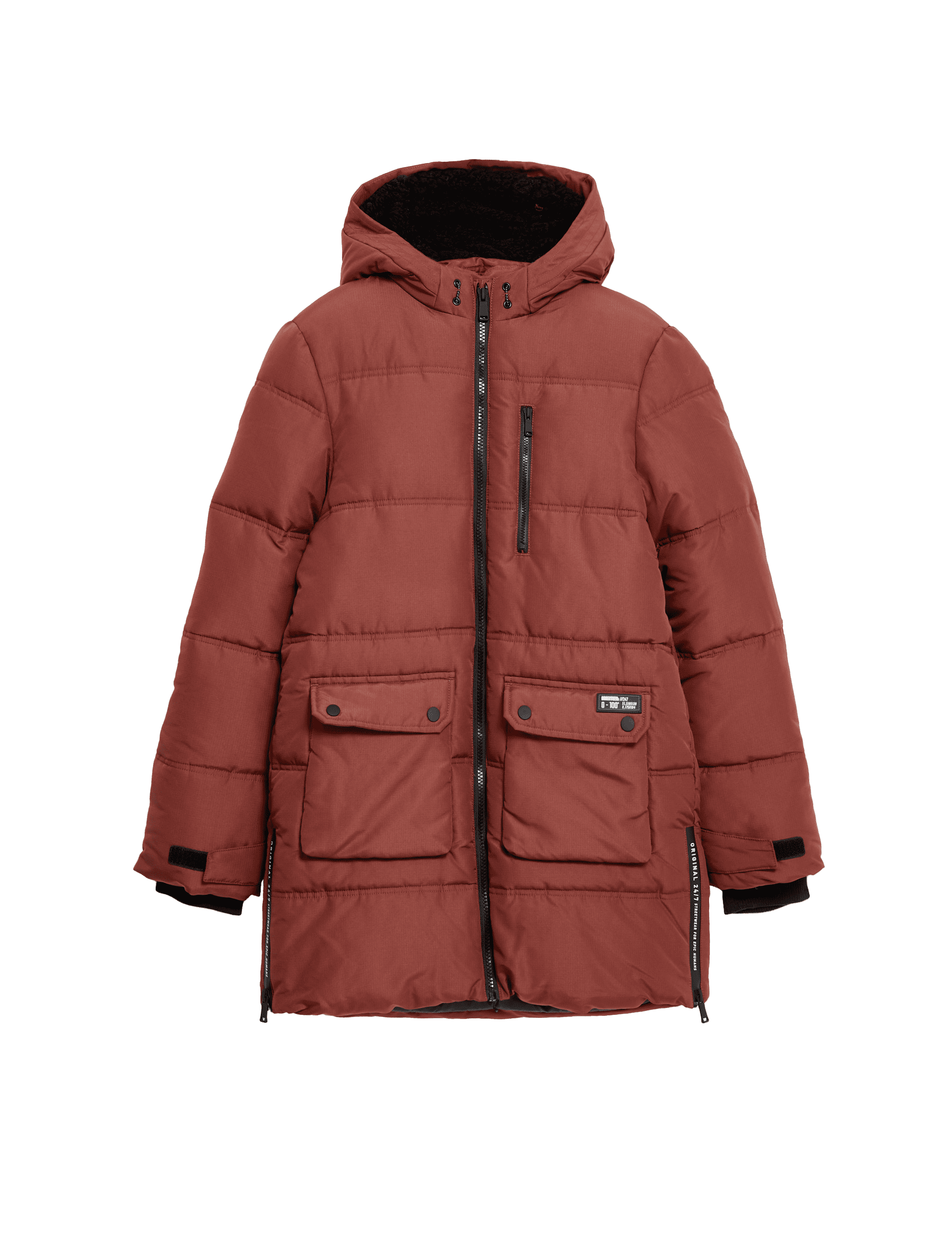 M&S Collection Boys Stormwear Longline Padded Coat (6-16 Yrs) - 10-11 - Red, Red,Grey