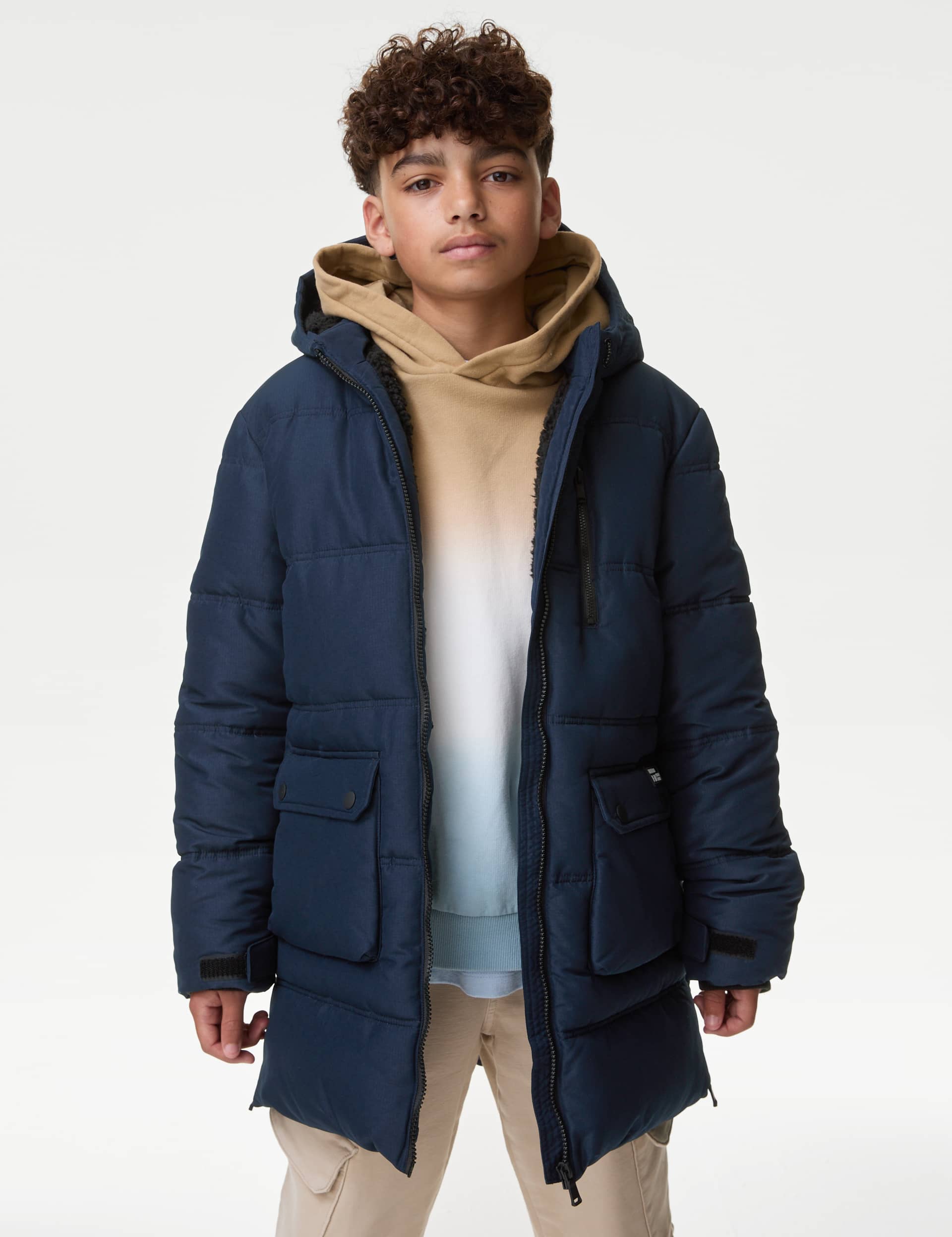 M&S Boys Stormwear Longline Padded Coat (6-16 Yrs) - 11-12 - Navy, Navy,Black,Grey,Red