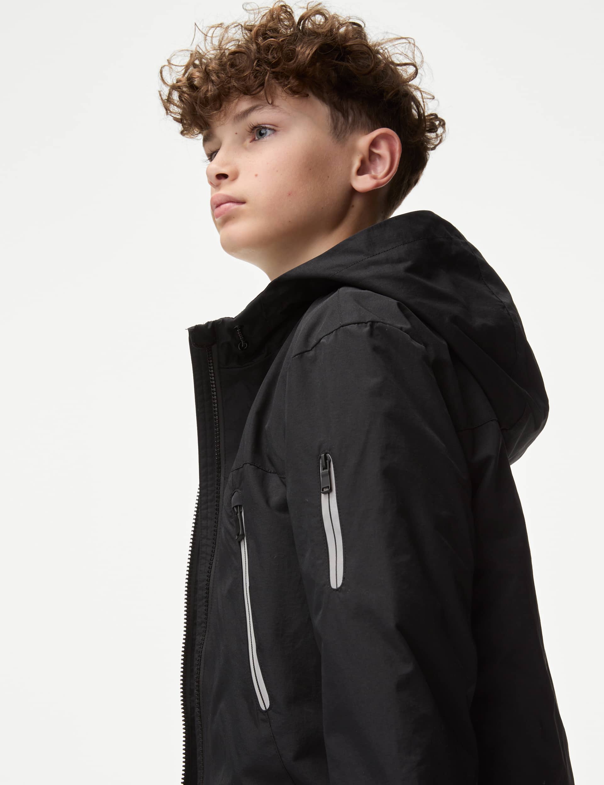 M&S Boys Stormwear Fleece Lined Hooded Jacket (6-16 Yrs) - 12-13 - Black, Black,Navy,Dark Red