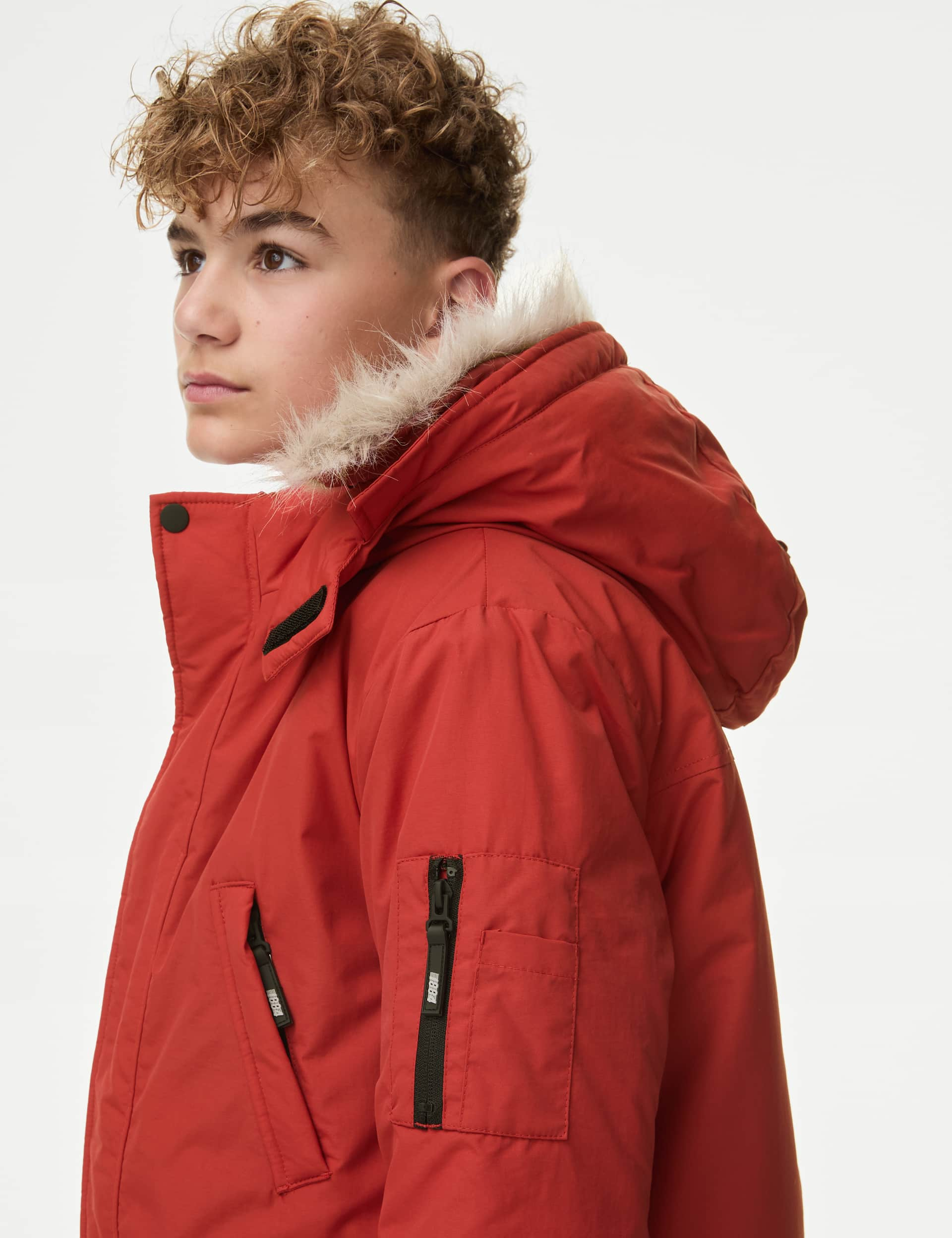 M&S Collection Boys Hooded Parka (6-16 Yrs) - 13-14 - Red, Khaki,Black,Red,Navy,Stone