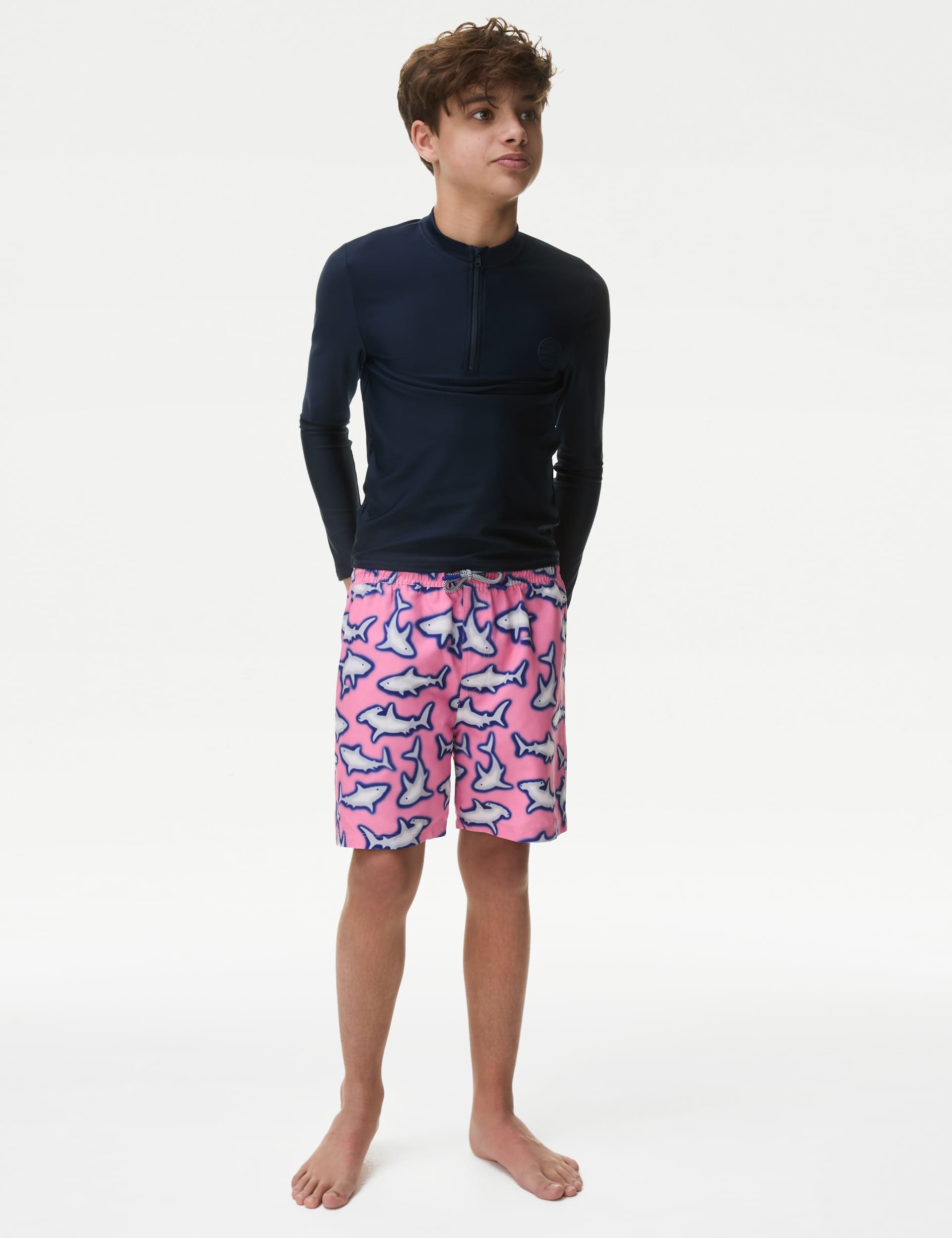 M&S Boys Shark Swim Shorts (6-16 Yrs)