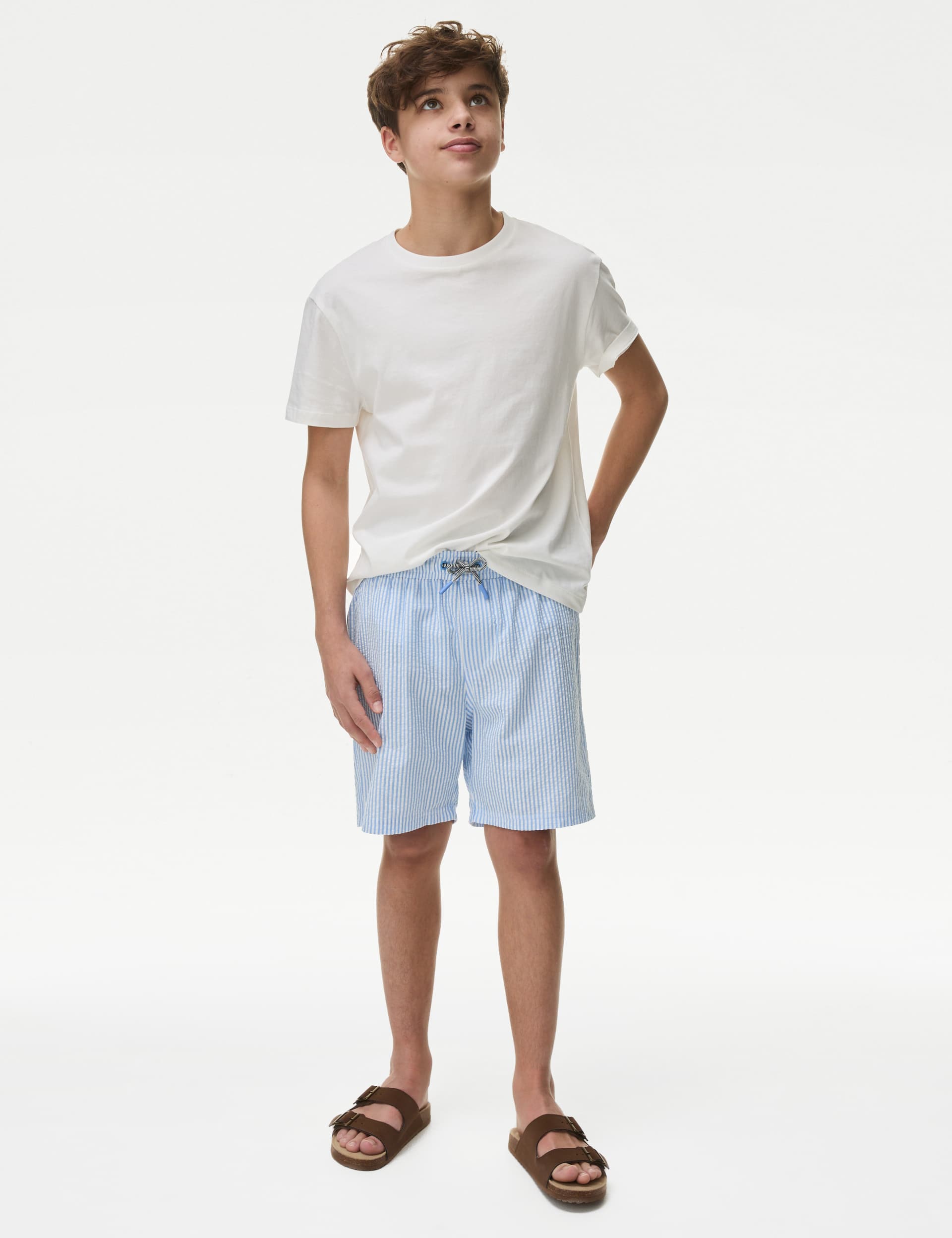M&S Boys Seersucker Striped Swim Shorts (6-16 Yrs)
