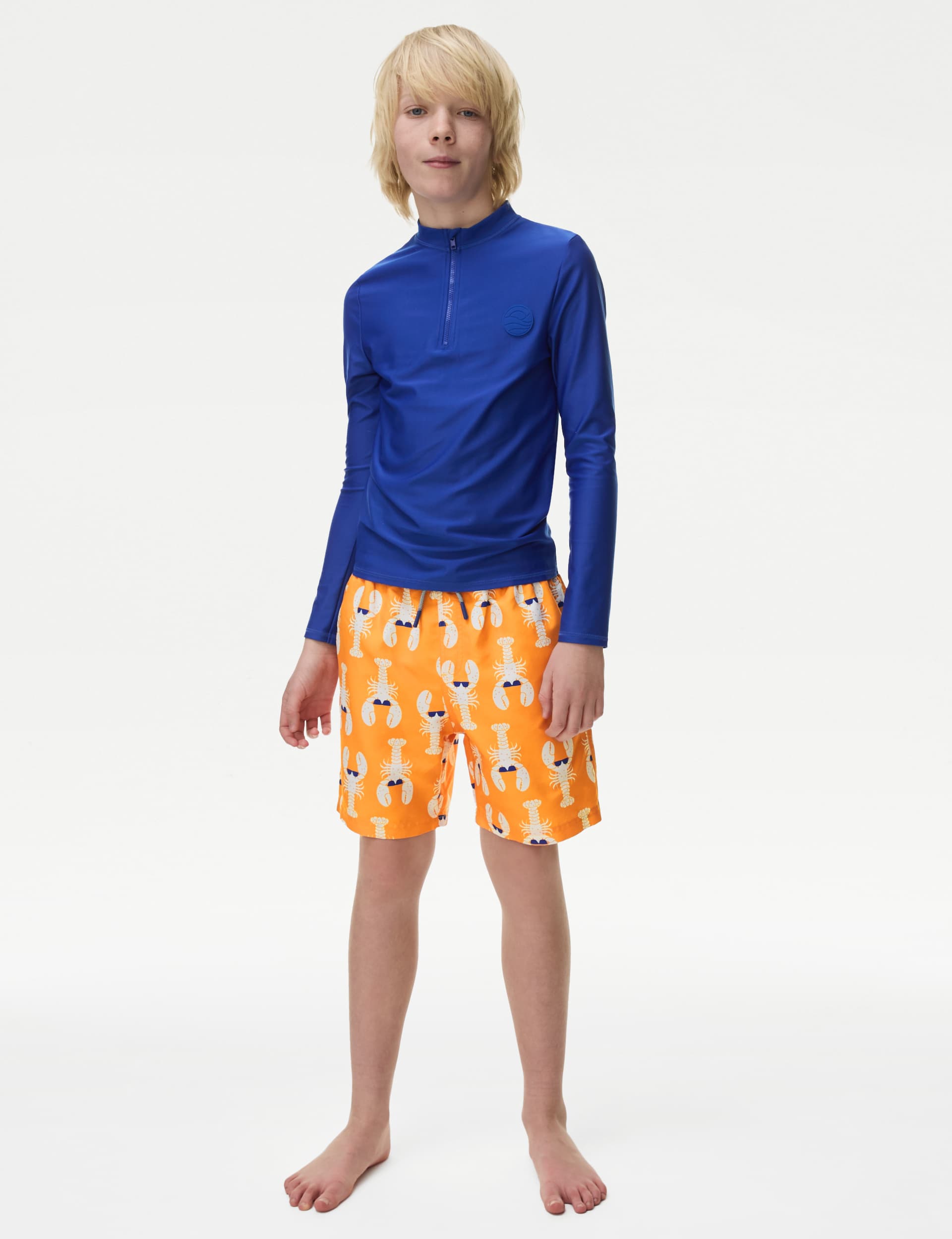 M&S Boys Lobster Print Swim Shorts (6-16 Yrs) - 11-12 - Orange Mix, Orange Mix