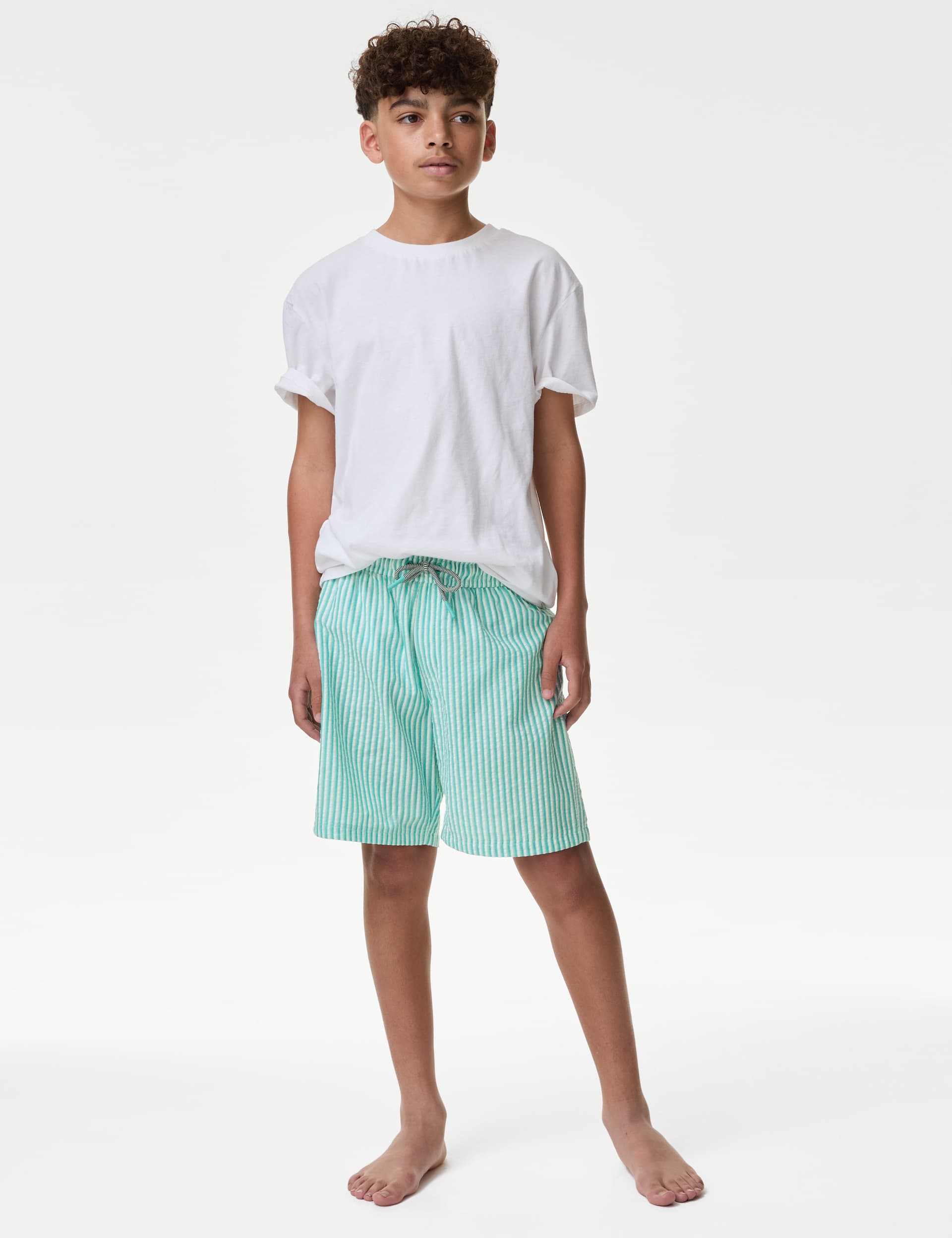 M&S Boys Striped Swim Shorts (6-16 Yrs) - 6-7 Y - Green Mix, Green Mix