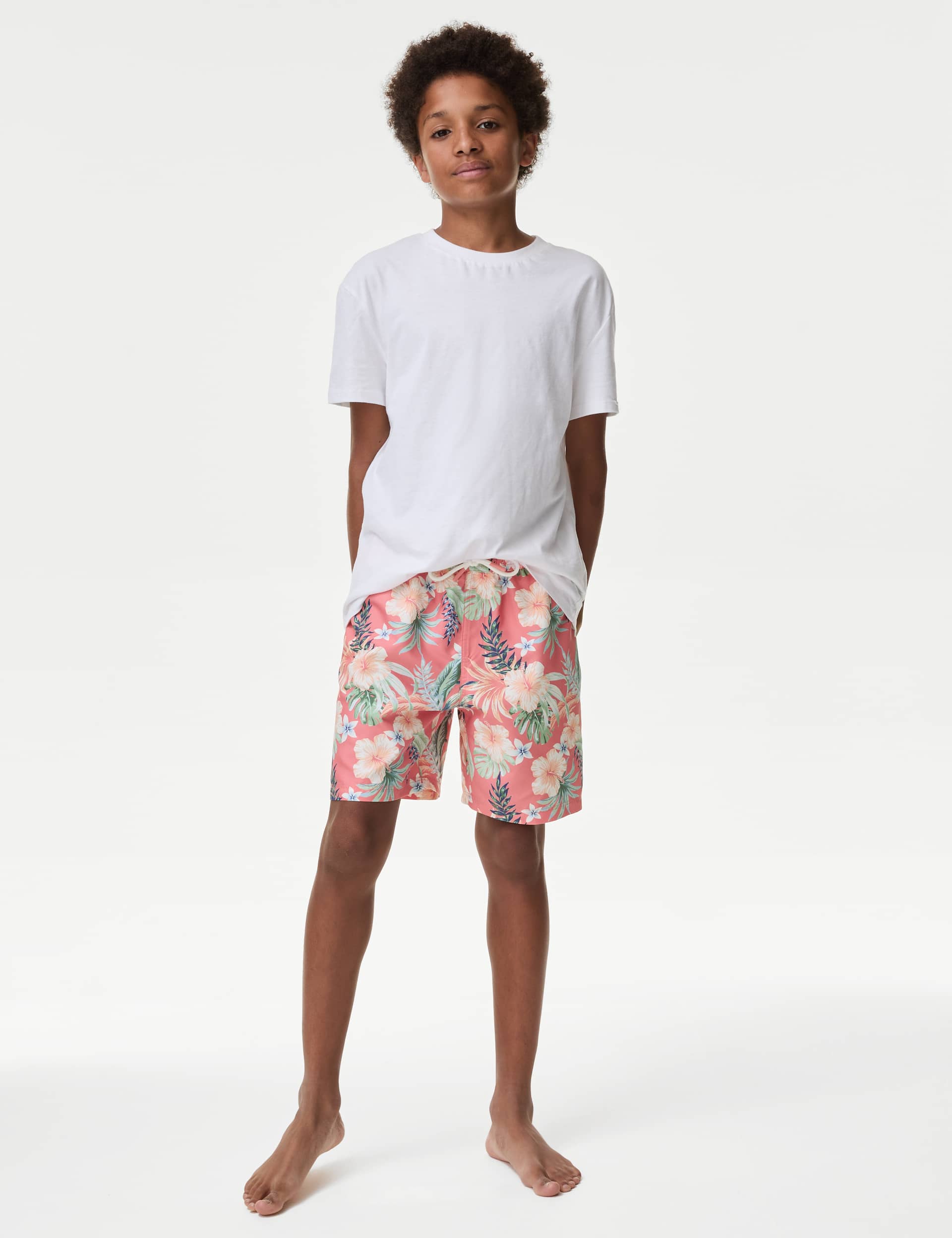 M&S Boys Floral Swim Shorts (6-16 Yrs) - 7-8 Y - Pink Mix, Pink Mix