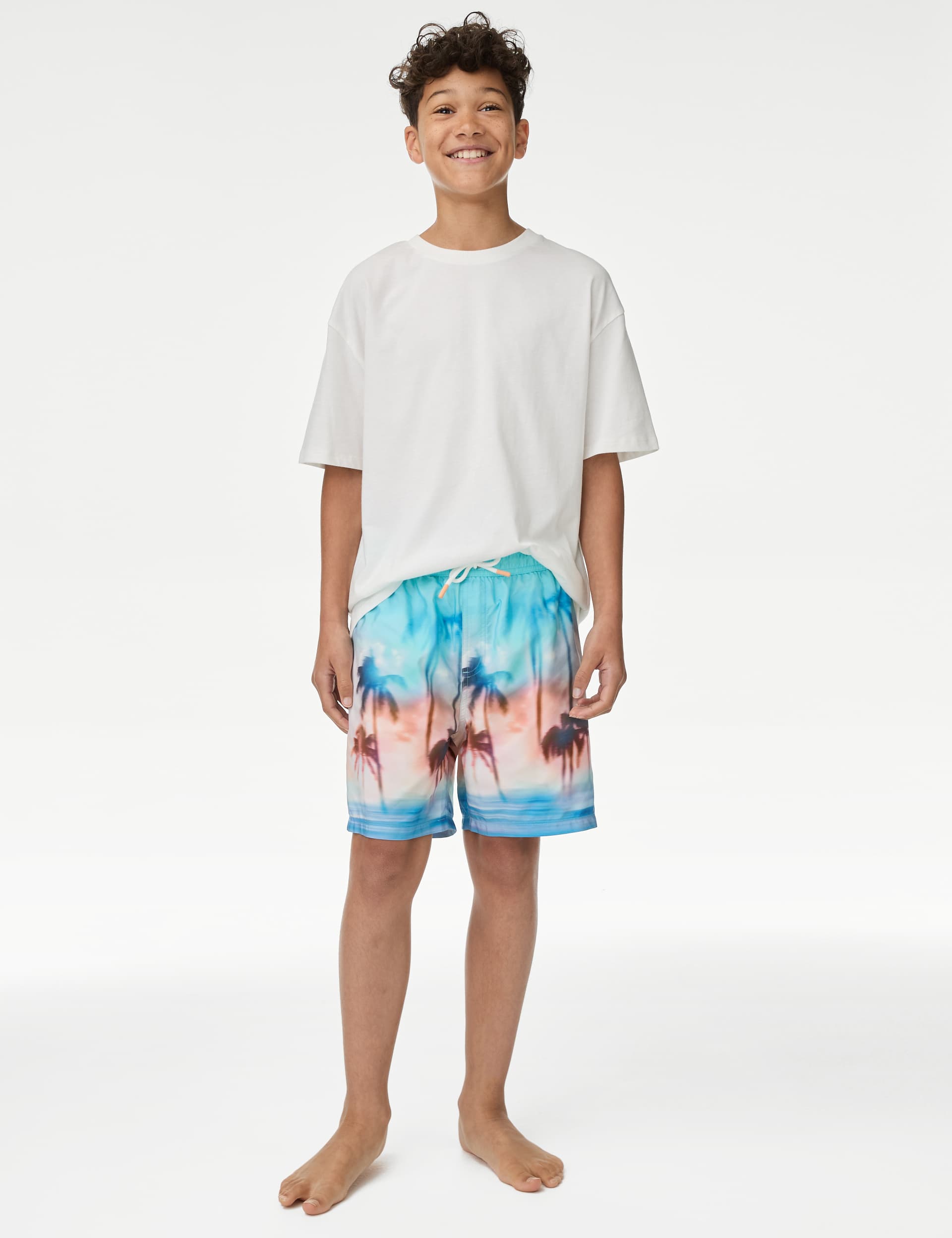 M&S Collection Boys Palm Print Swim Shorts (6-16 Yrs) - 10-11 - Multi, Multi