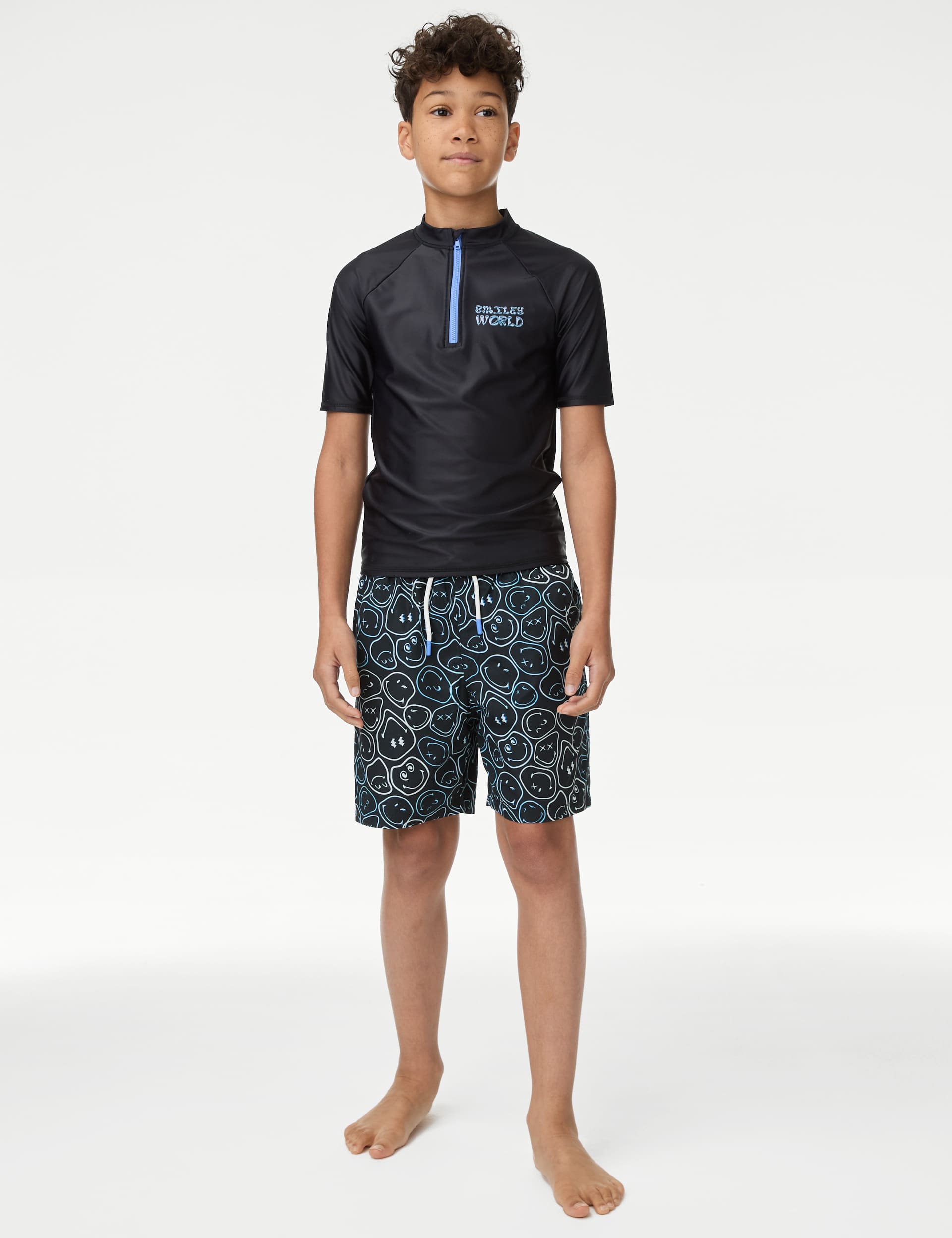 M&S Collection Boys SmileyWorld® Swim Shorts (6-16 Yrs) - 12-13 - Black, Black