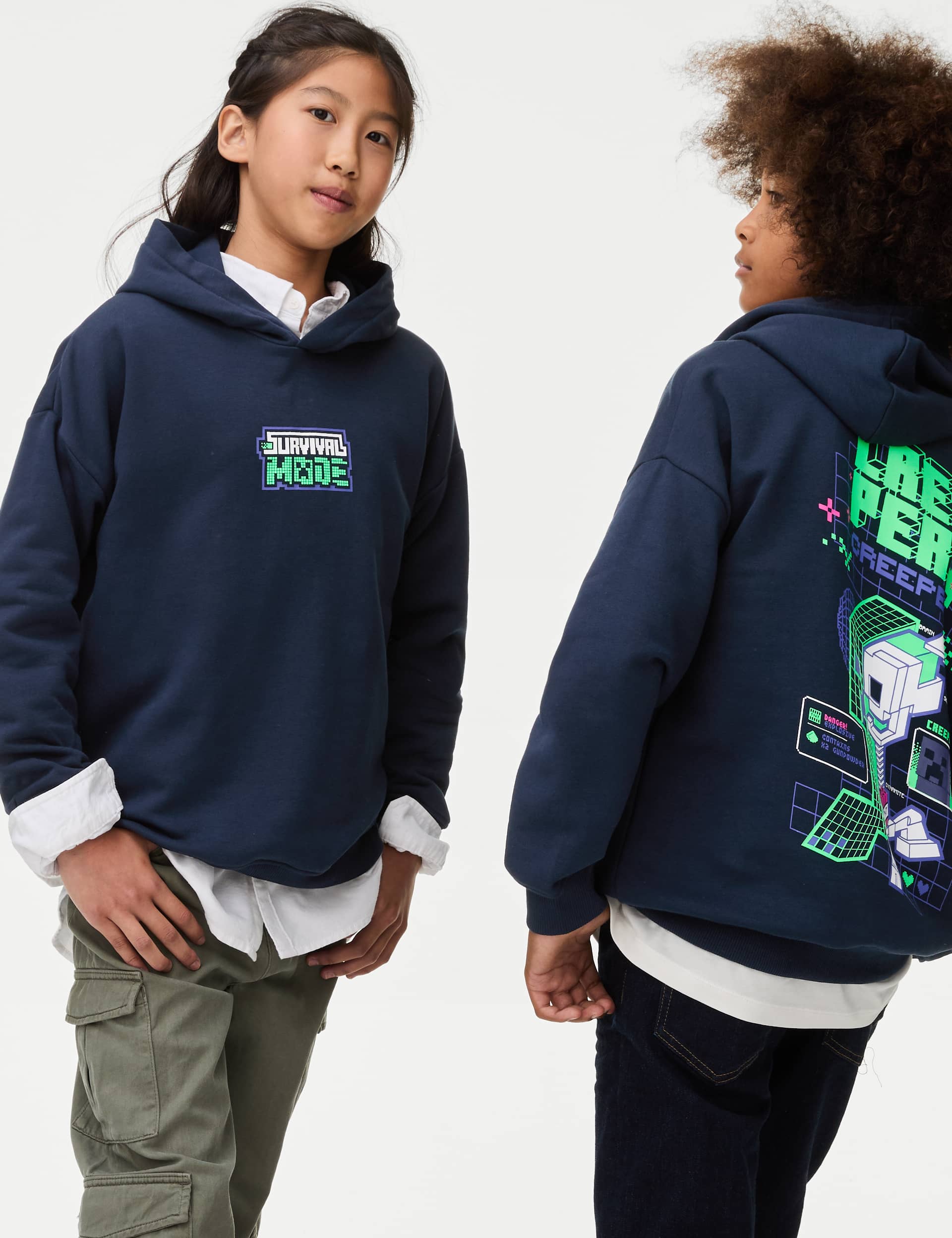 M&S Boys Cotton Rich Minecraft  Hoodie (6-16 Yrs)