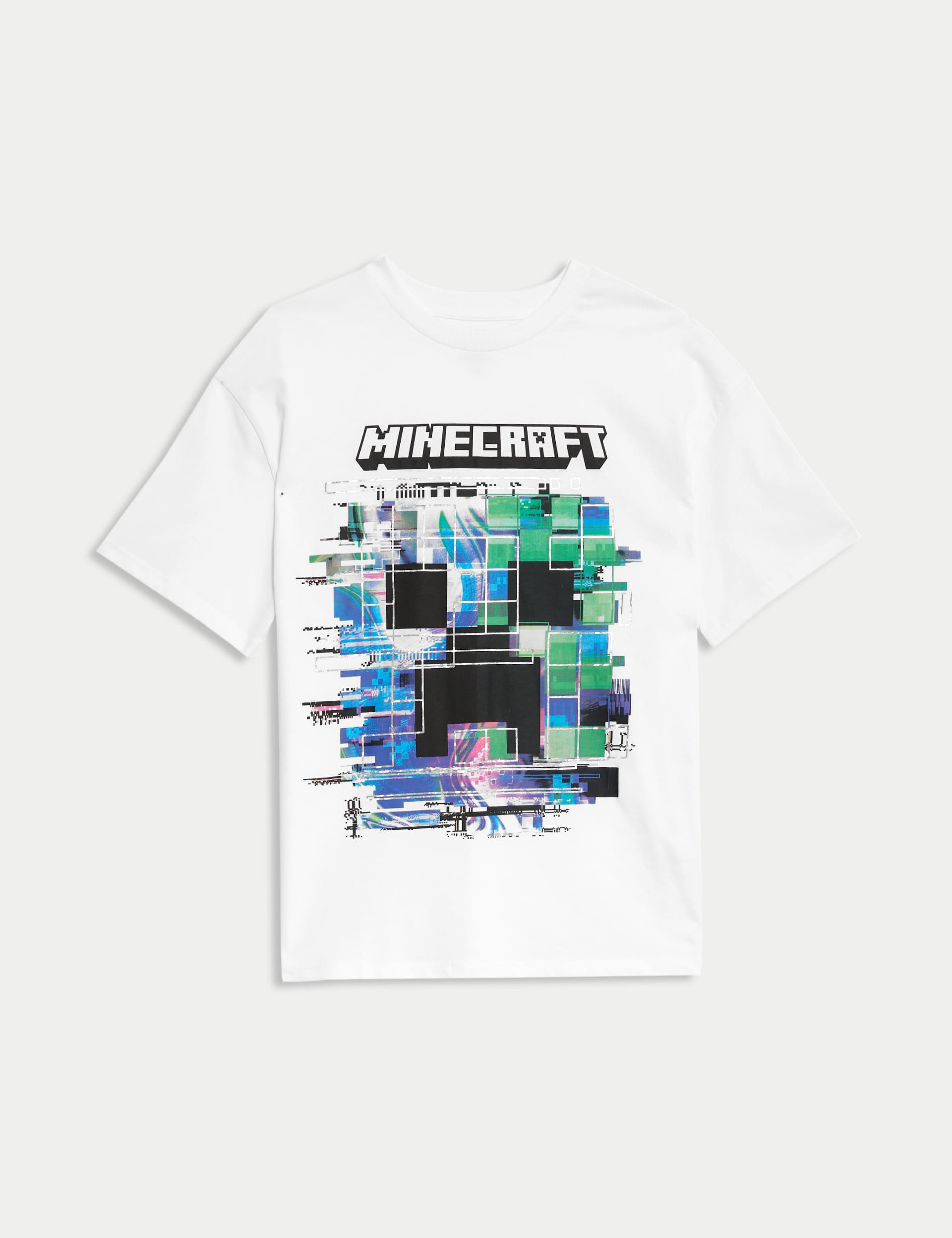 M&S Boys Pure Cotton Minecraft T-Shirt (6-16 Yrs) - 7-8 Y - White, White